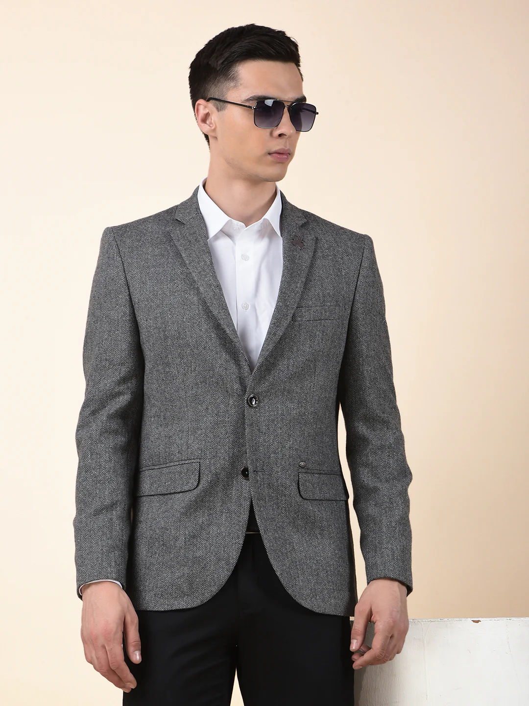 Blazer for Men | Premium Formal Blazer Slim Fit Notched Collar Wool Blend Fabric Self Design Pattern - Image 3