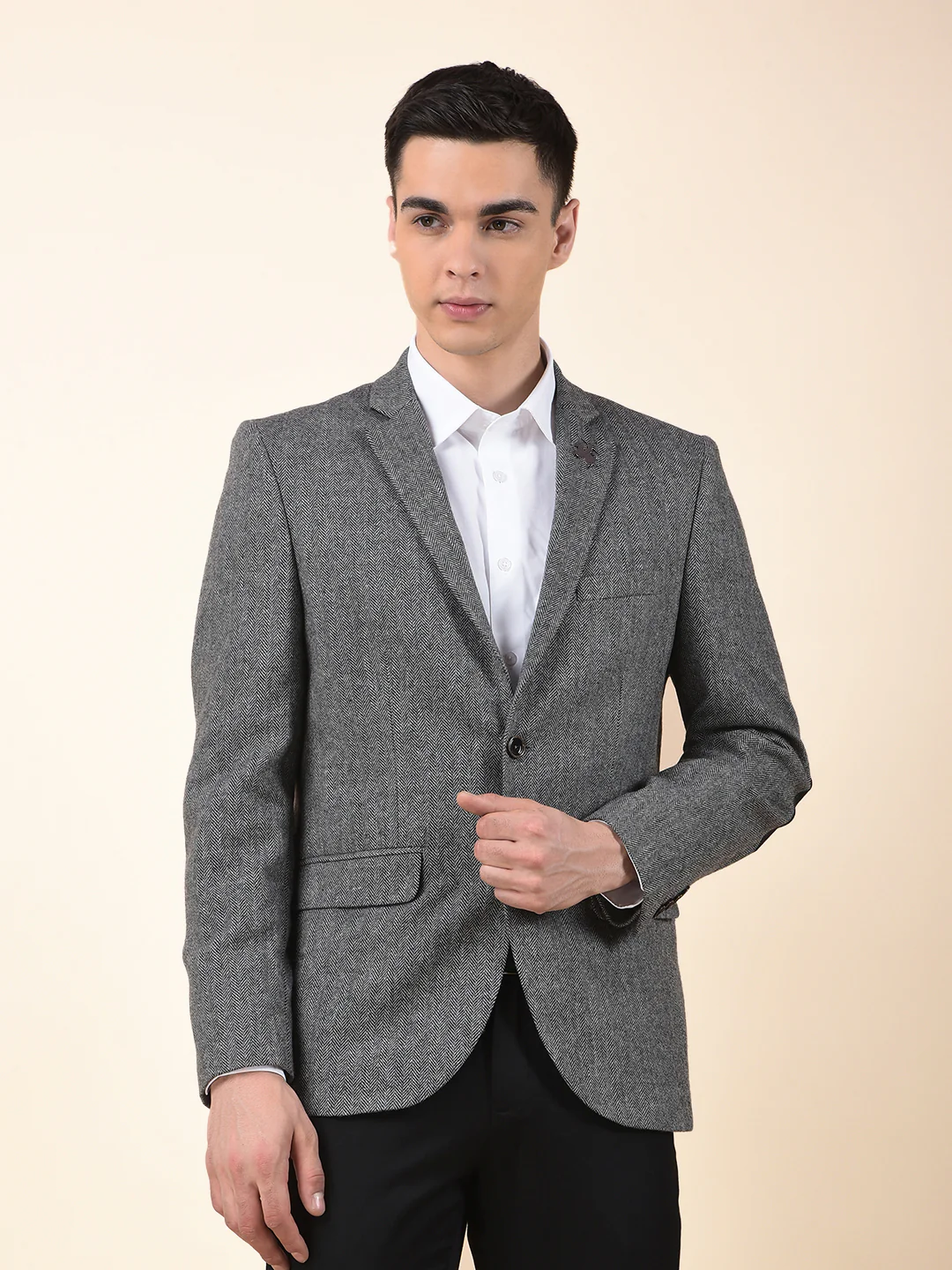 Blazer for Men | Premium Formal Blazer Slim Fit Notched Collar Wool Blend Fabric Self Design Pattern - Image 4