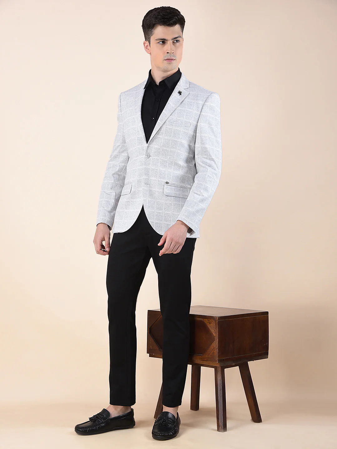 Blazer for Men | Premium Casual Blazer Slim Fit Notched Collar Terry Rayon Fabric Checkered Pattern - Image 3