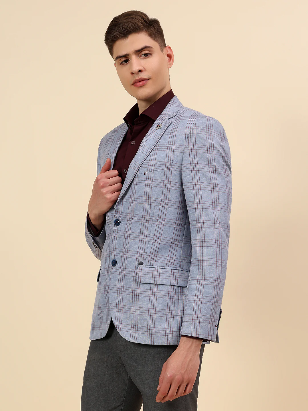 Blazer for Men | Premium Casual Blazer Slim Fit Notched Collar Poly Viscose Fabric Check Pattern - Image 3