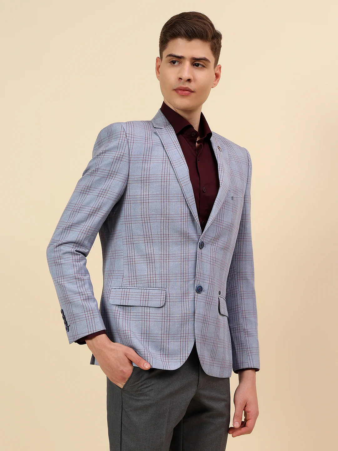 Blazer for Men | Premium Casual Blazer Slim Fit Notched Collar Poly Viscose Fabric Check Pattern - Image 4