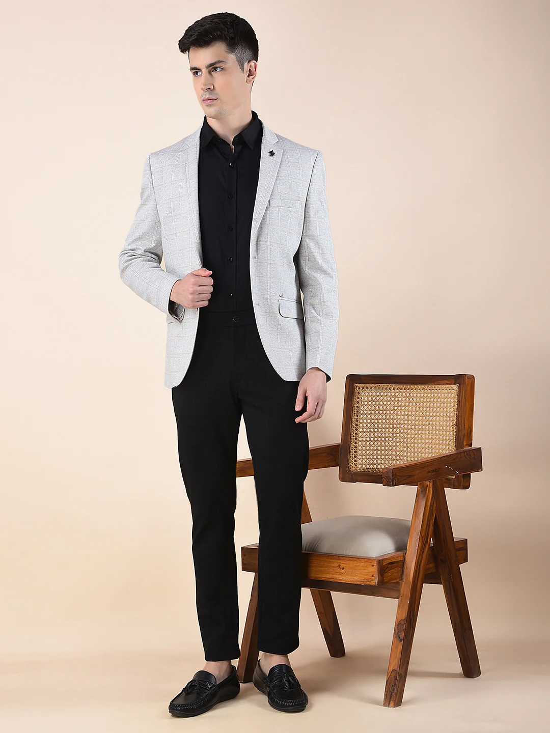 Blazer for Men | Premium Casual Blazer Slim Fit Notched Collar Terry Rayon Fabric Checkered Pattern - Image 2