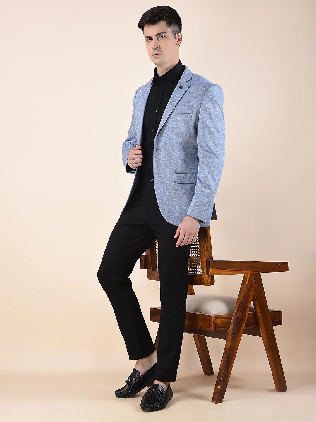 Blazer for Men | Premium Casual Blazer Slim Fit Notched Collar Terry Rayon Fabric Self Design Pattern - Image 3
