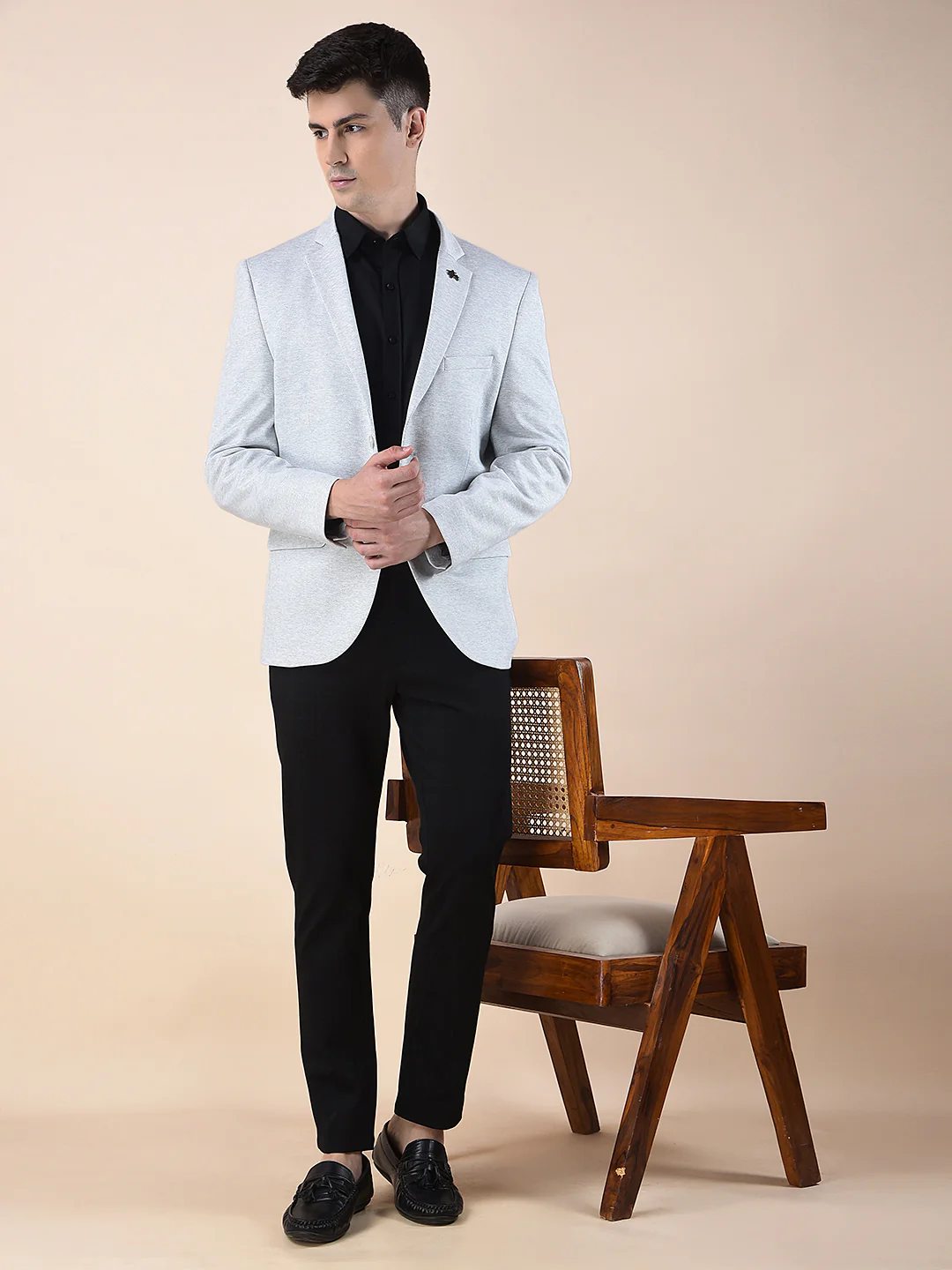Blazer for Men | Premium Casual Blazer Slim Fit Notched Collar Terry Rayon Fabric Self Design Pattern - Image 3