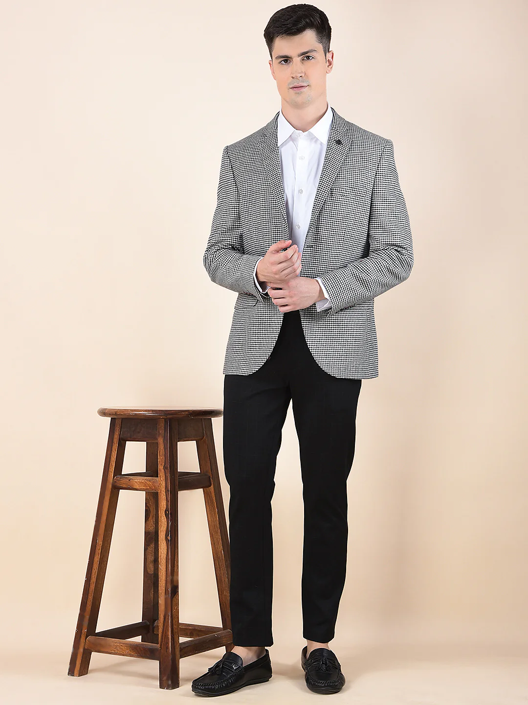 Blazer for Men | Premium Formal Blazer Slim Fit Notched Collar Tweed Fabric Checkered Pattern - Image 2