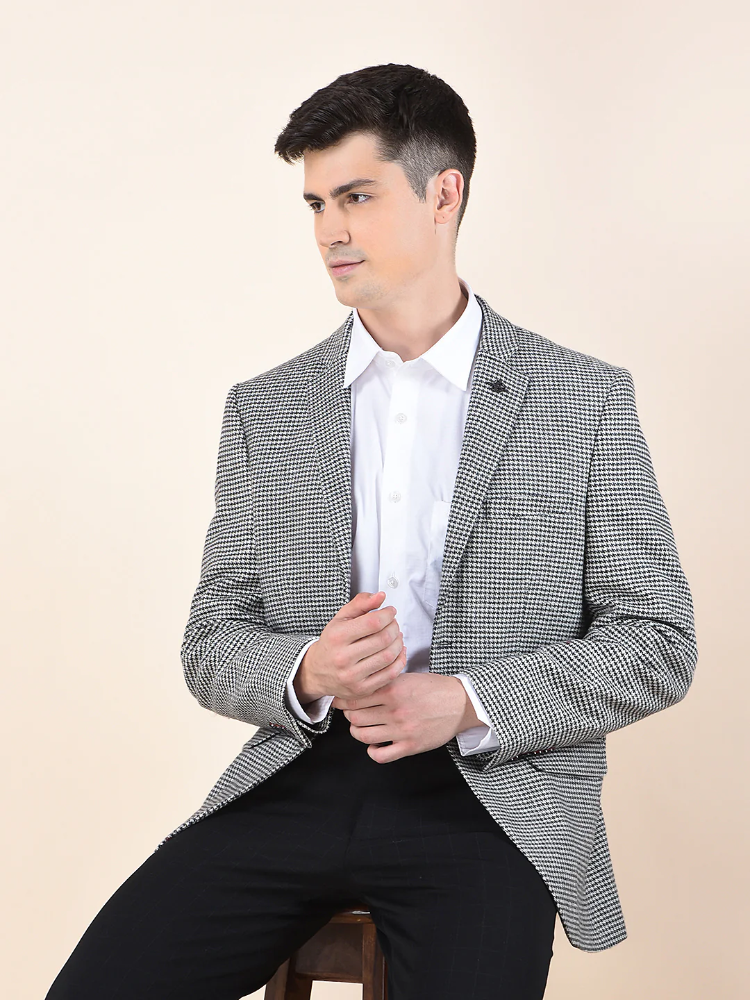 Blazer for Men | Premium Formal Blazer Slim Fit Notched Collar Tweed Fabric Checkered Pattern - Image 3