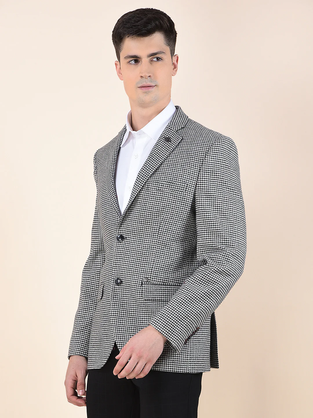 Blazer for Men | Premium Formal Blazer Slim Fit Notched Collar Tweed Fabric Checkered Pattern - Image 5