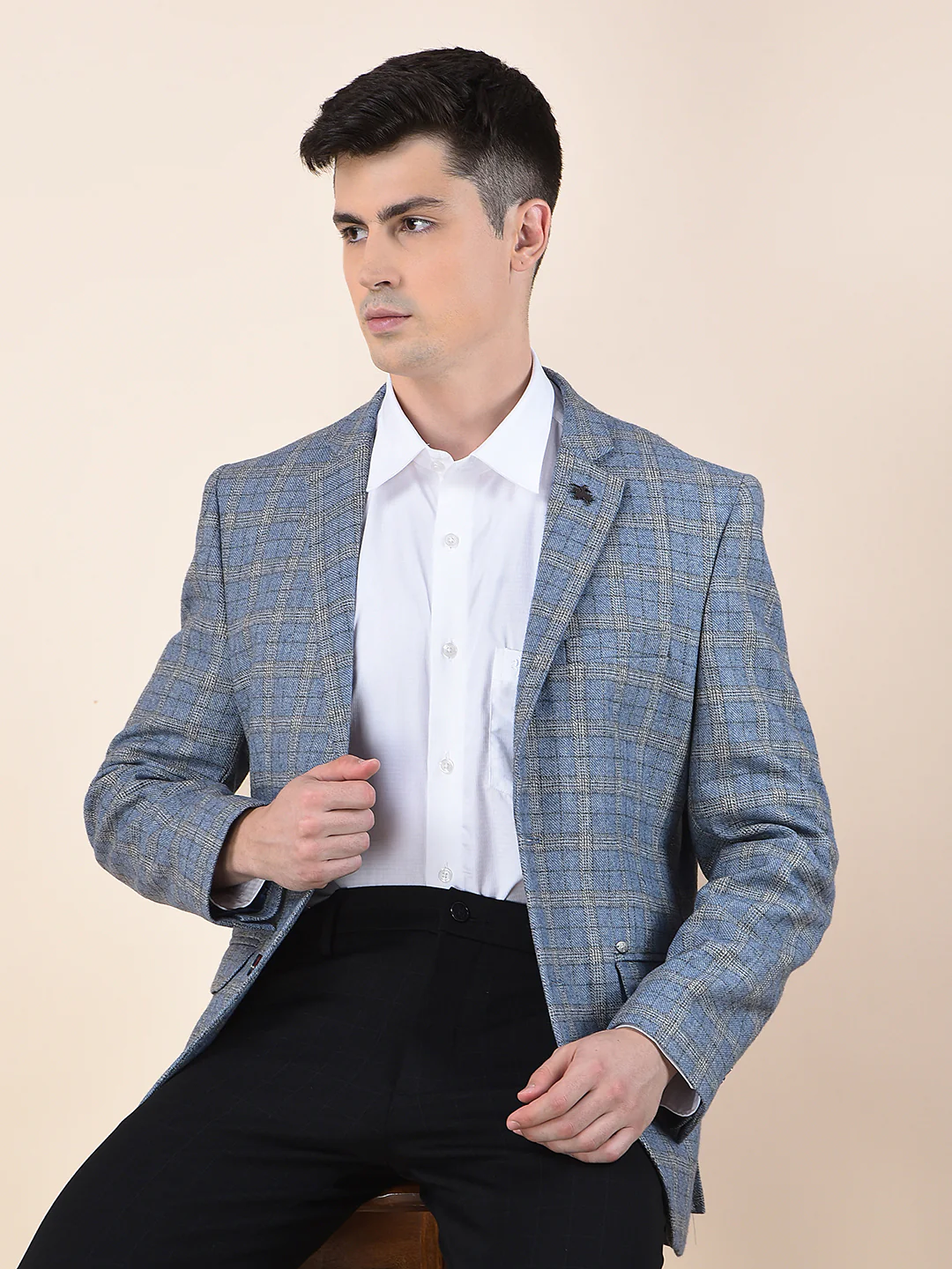 Blazer for Men | Premium Formal Blazer Slim Fit Notched Collar Wool Blend Fabric Checkered Pattern - Image 2
