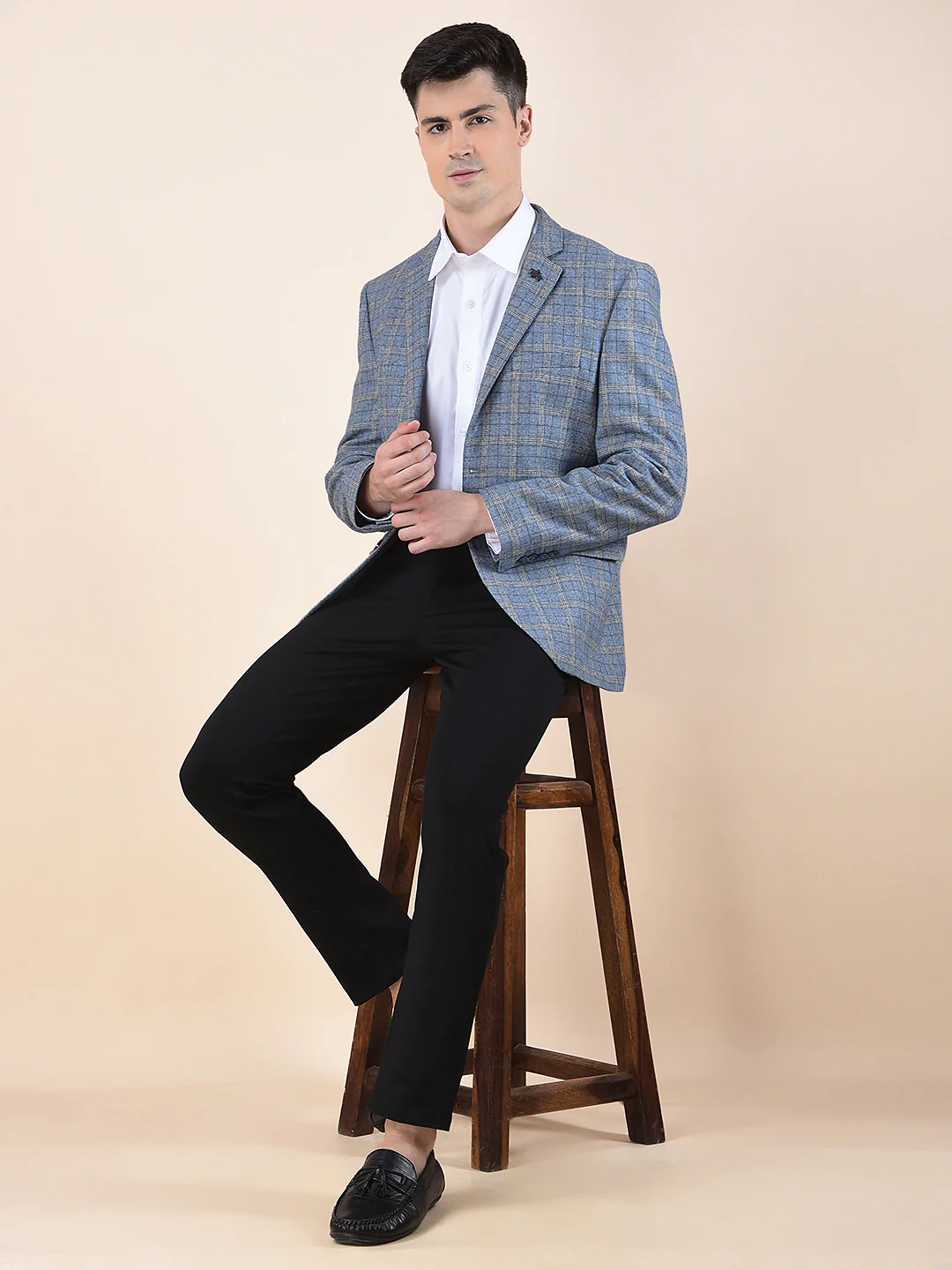Blazer for Men | Premium Formal Blazer Slim Fit Notched Collar Wool Blend Fabric Checkered Pattern - Image 3