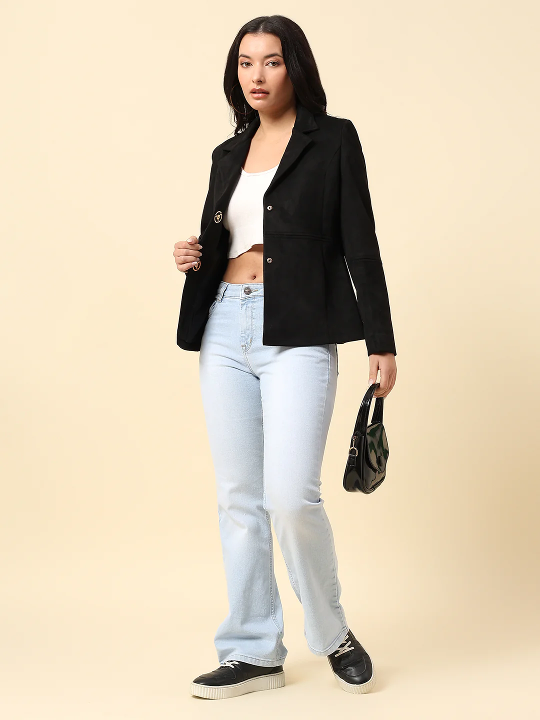 Blazer for Women | Premium Casual Blazer Regular Fit Notched Collar Suede Fabric Solid Pattern - Image 2