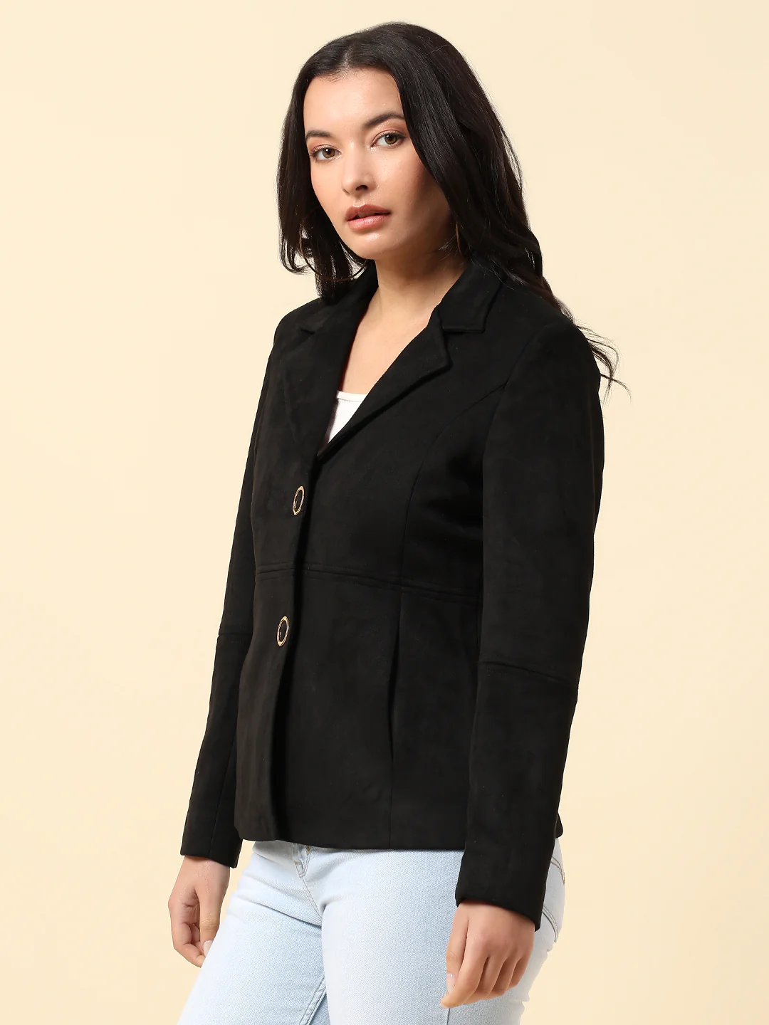 Blazer for Women | Premium Casual Blazer Regular Fit Notched Collar Suede Fabric Solid Pattern - Image 3