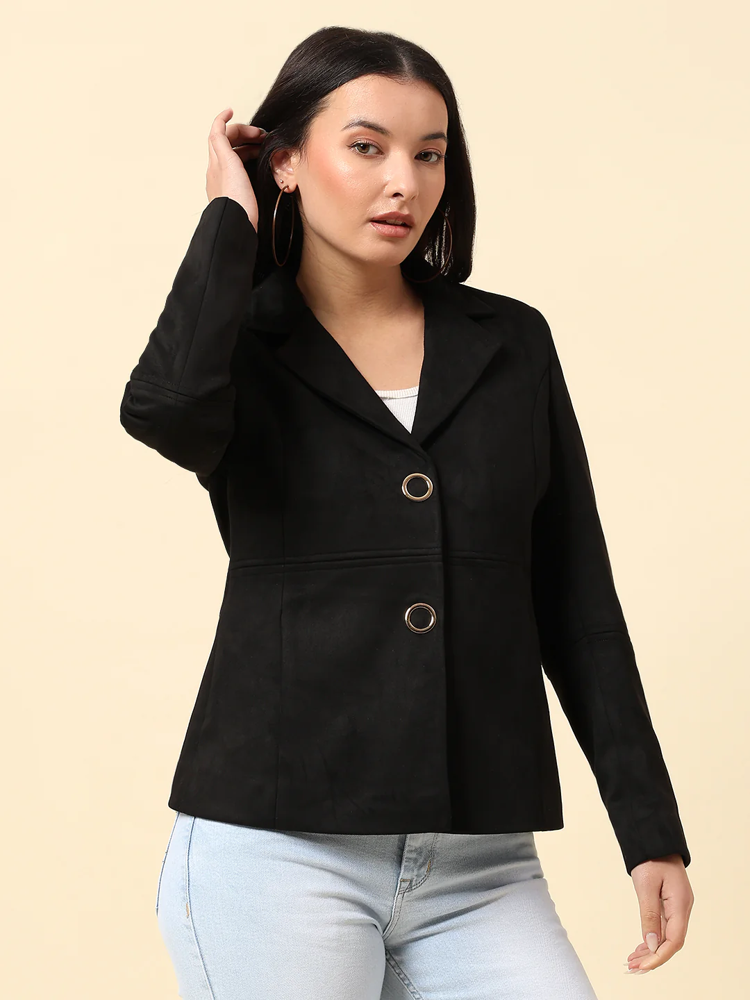 Blazer for Women | Premium Casual Blazer Regular Fit Notched Collar Suede Fabric Solid Pattern - Image 4