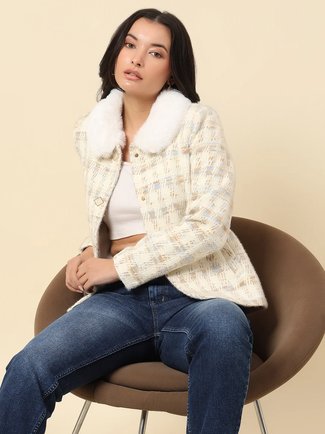 Blazer for Women | Premium Casual Blazer Regular Fit Spread Collar Wool Blend Fabric Check Pattern - Image 2