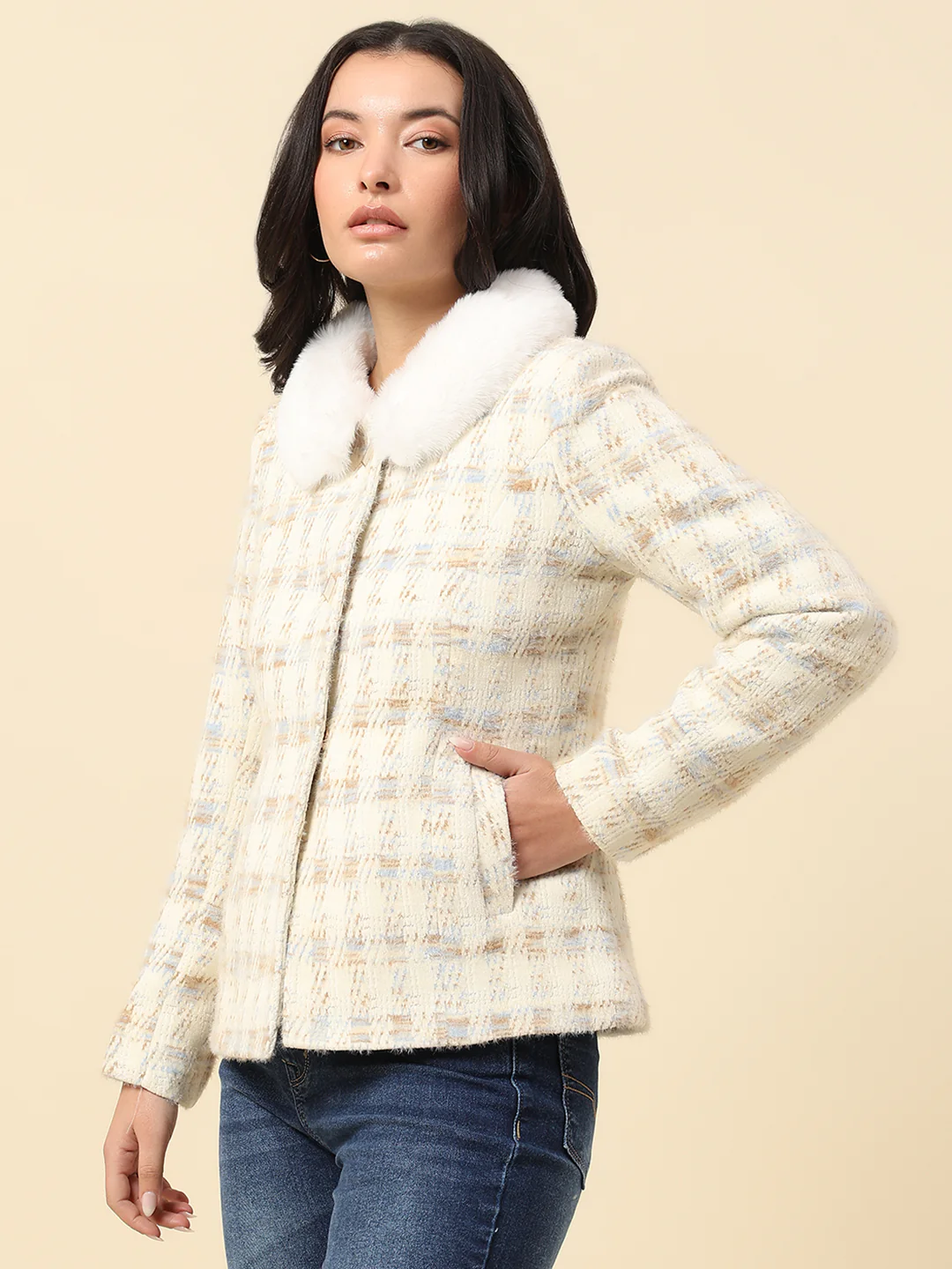 Blazer for Women | Premium Casual Blazer Regular Fit Spread Collar Wool Blend Fabric Check Pattern - Image 3