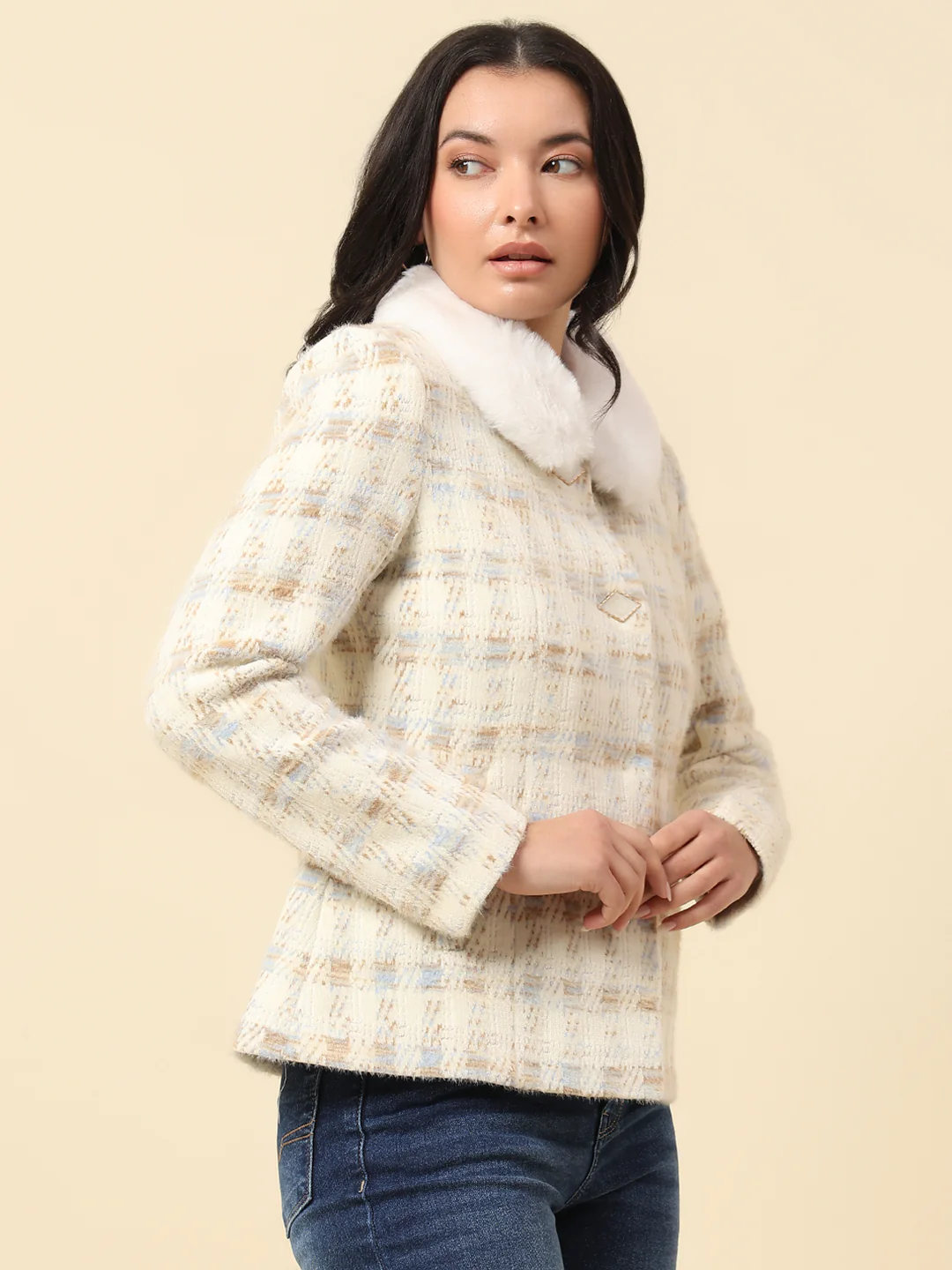 Blazer for Women | Premium Casual Blazer Regular Fit Spread Collar Wool Blend Fabric Check Pattern - Image 4