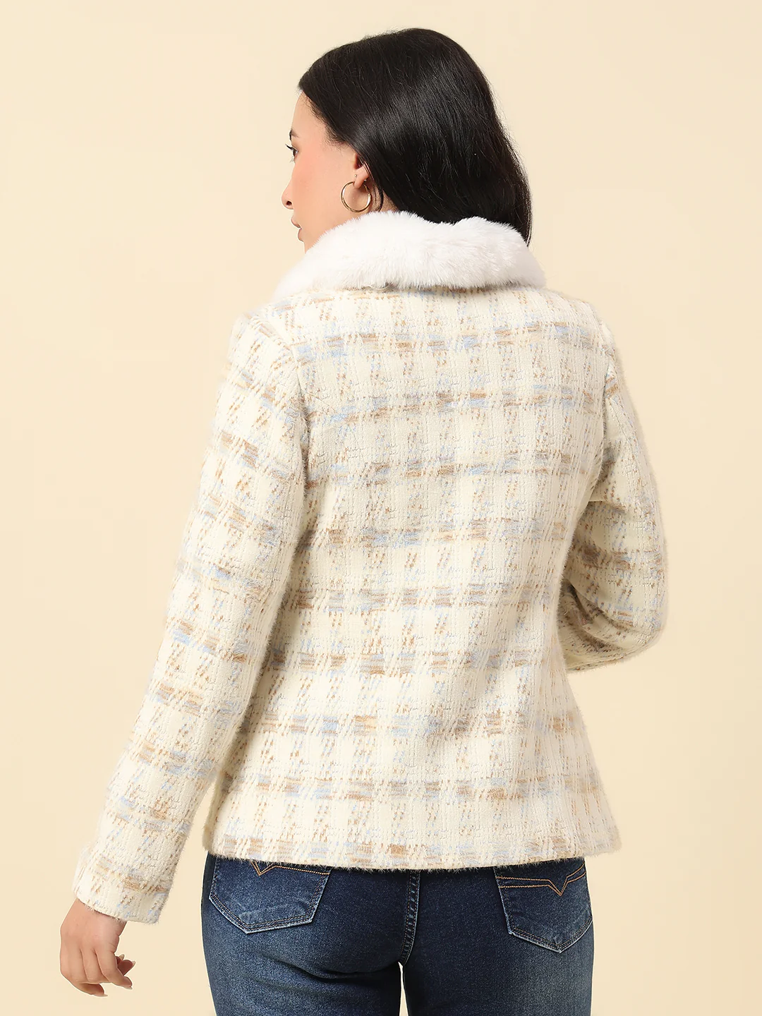 Blazer for Women | Premium Casual Blazer Regular Fit Spread Collar Wool Blend Fabric Check Pattern - Image 5
