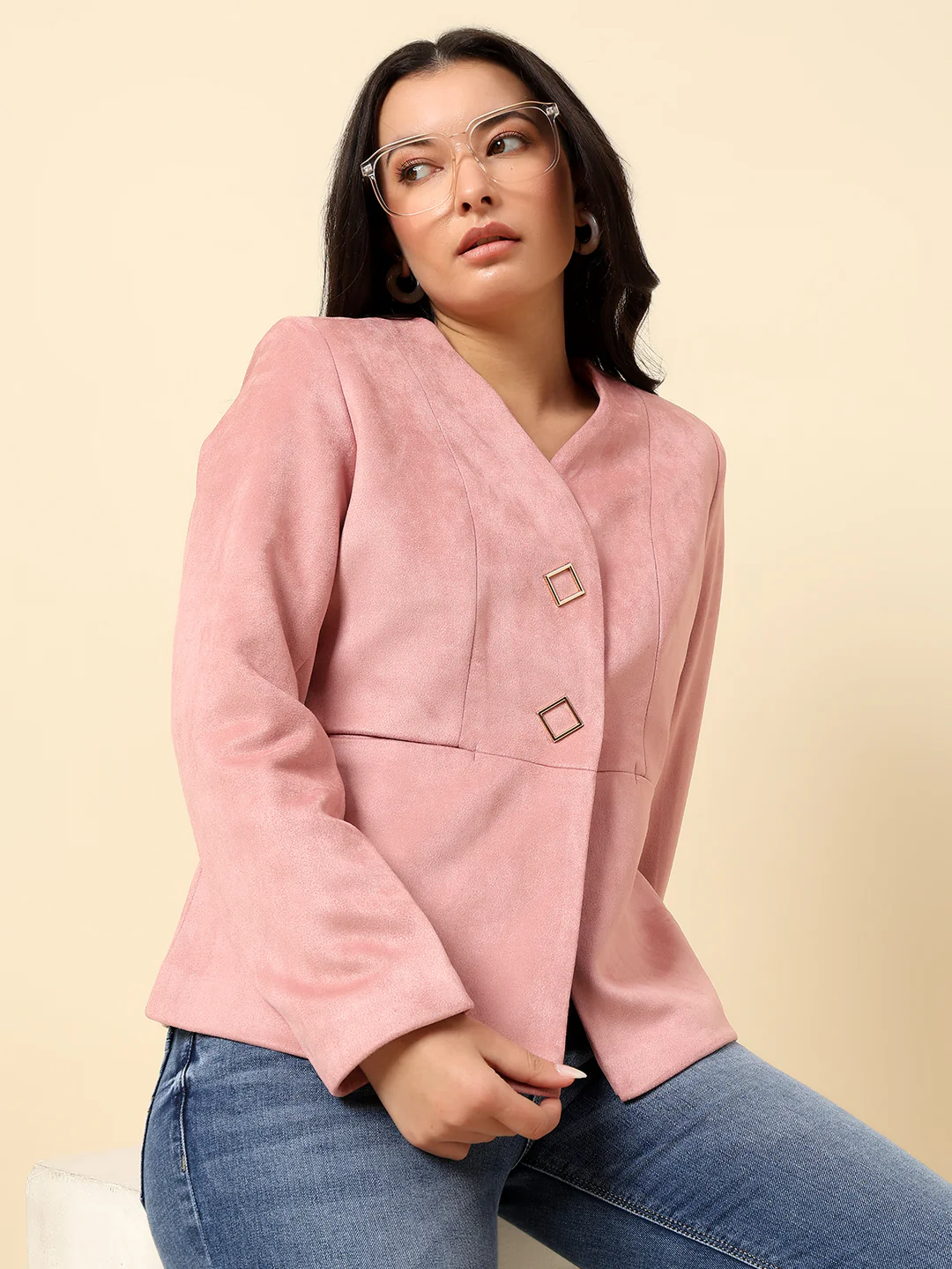 Blazer for Women | Premium Casual Blazer Regular Fit V-Neck Suede Fabric Solid Pattern - Image 2