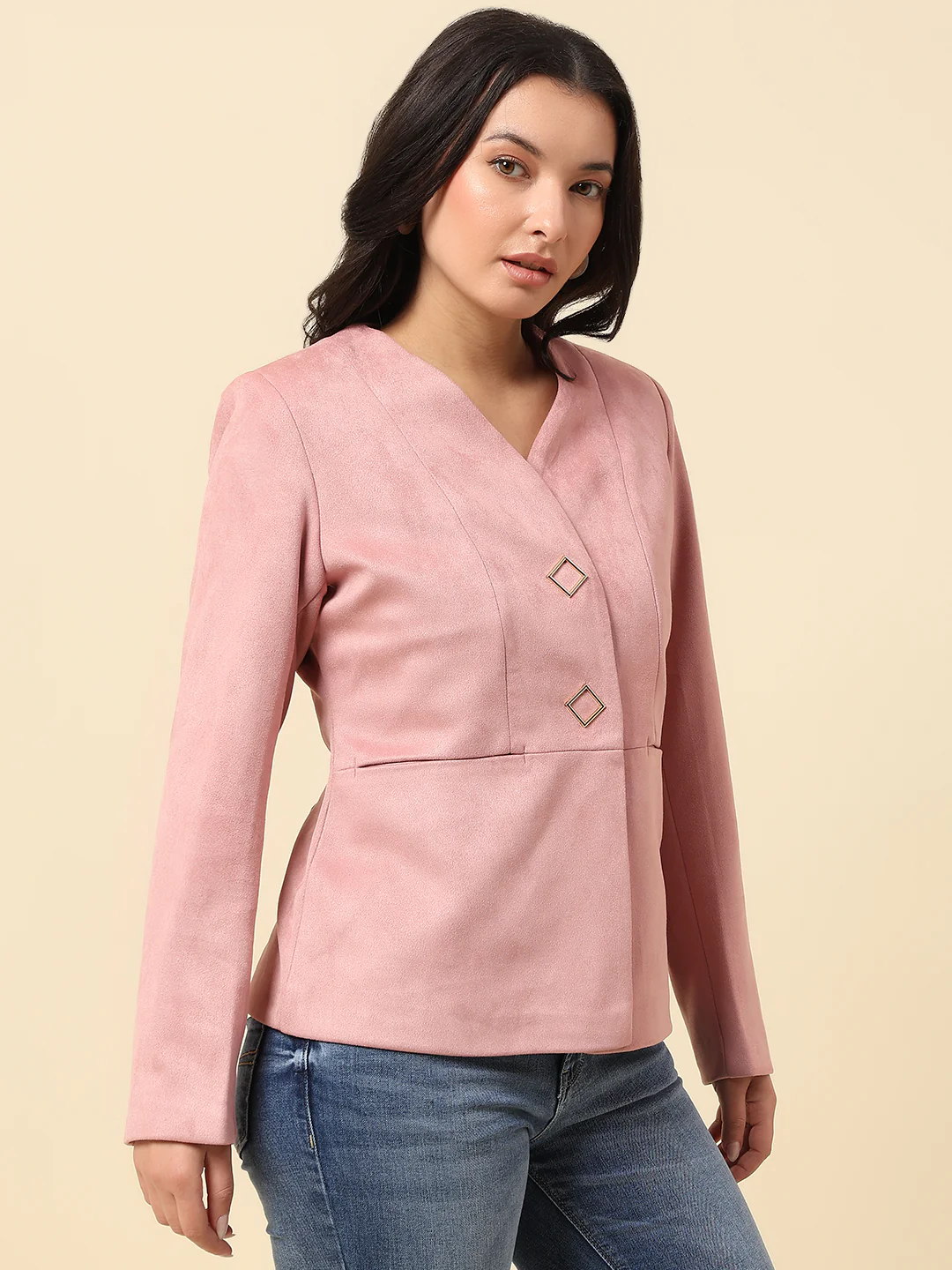 Blazer for Women | Premium Casual Blazer Regular Fit V-Neck Suede Fabric Solid Pattern - Image 4
