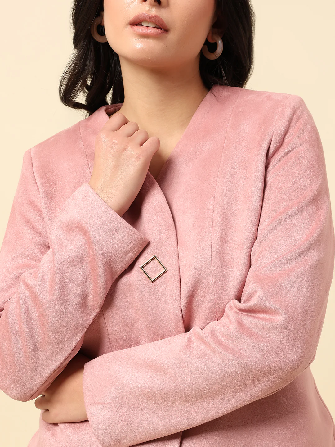 Blazer for Women | Premium Casual Blazer Regular Fit V-Neck Suede Fabric Solid Pattern - Image 6