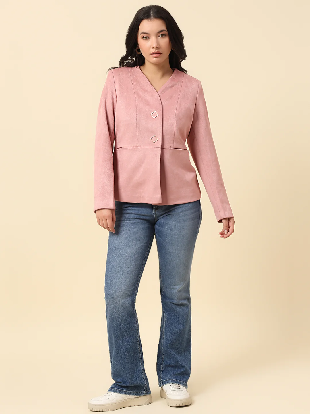 Blazer for Women | Premium Casual Blazer Regular Fit V-Neck Suede Fabric Solid Pattern - Image 7