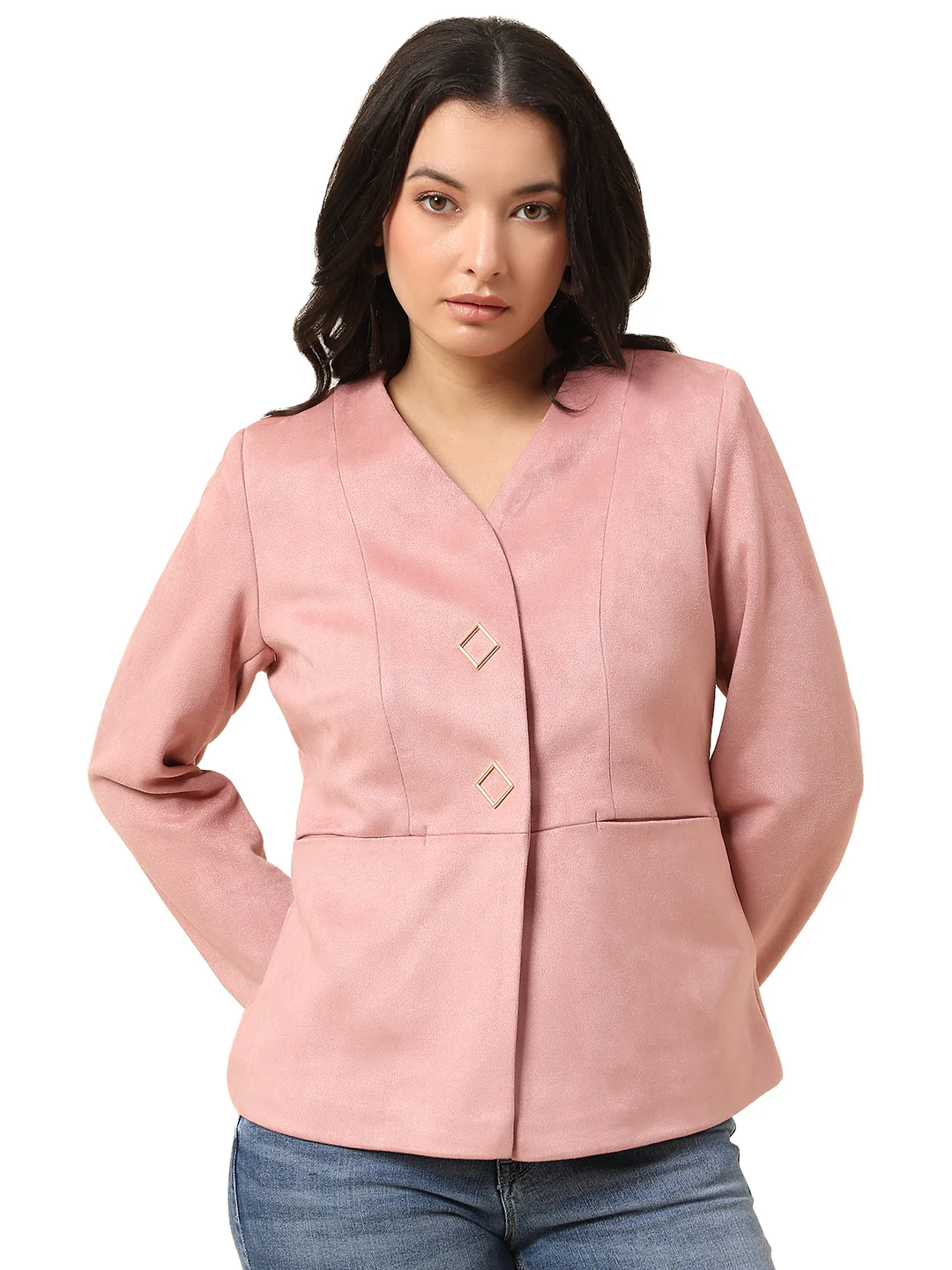 Blazer for Women | Premium Casual Blazer Regular Fit V-Neck Suede Fabric Solid Pattern - Image 8
