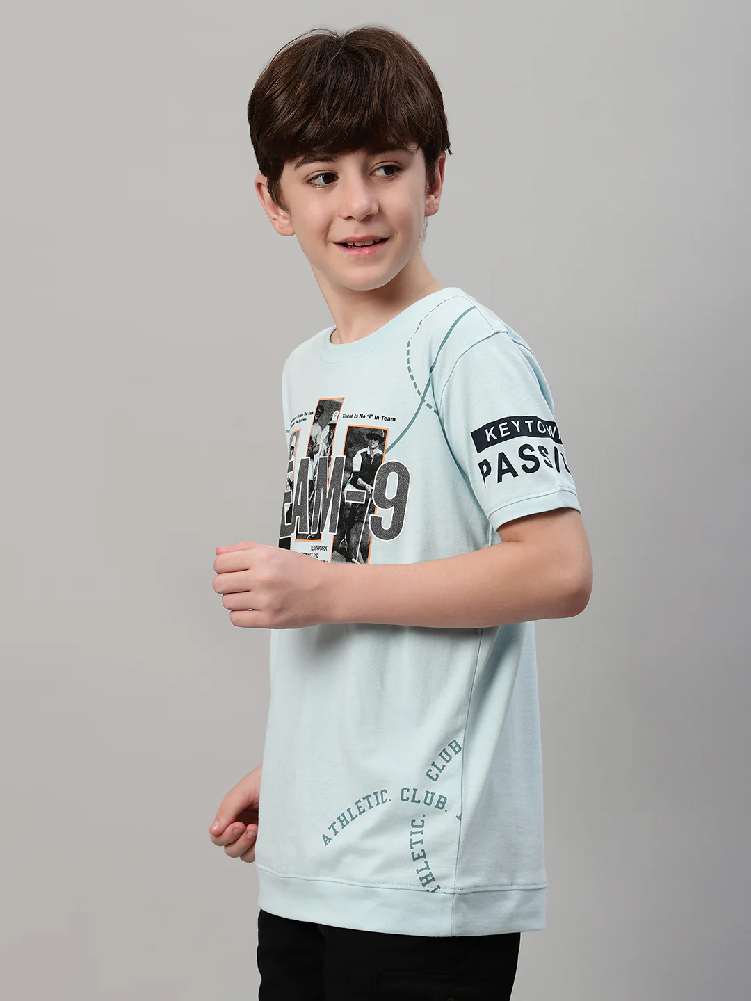 Boys Casual Aqua Half Sleeve  T-Shirt - Image 3