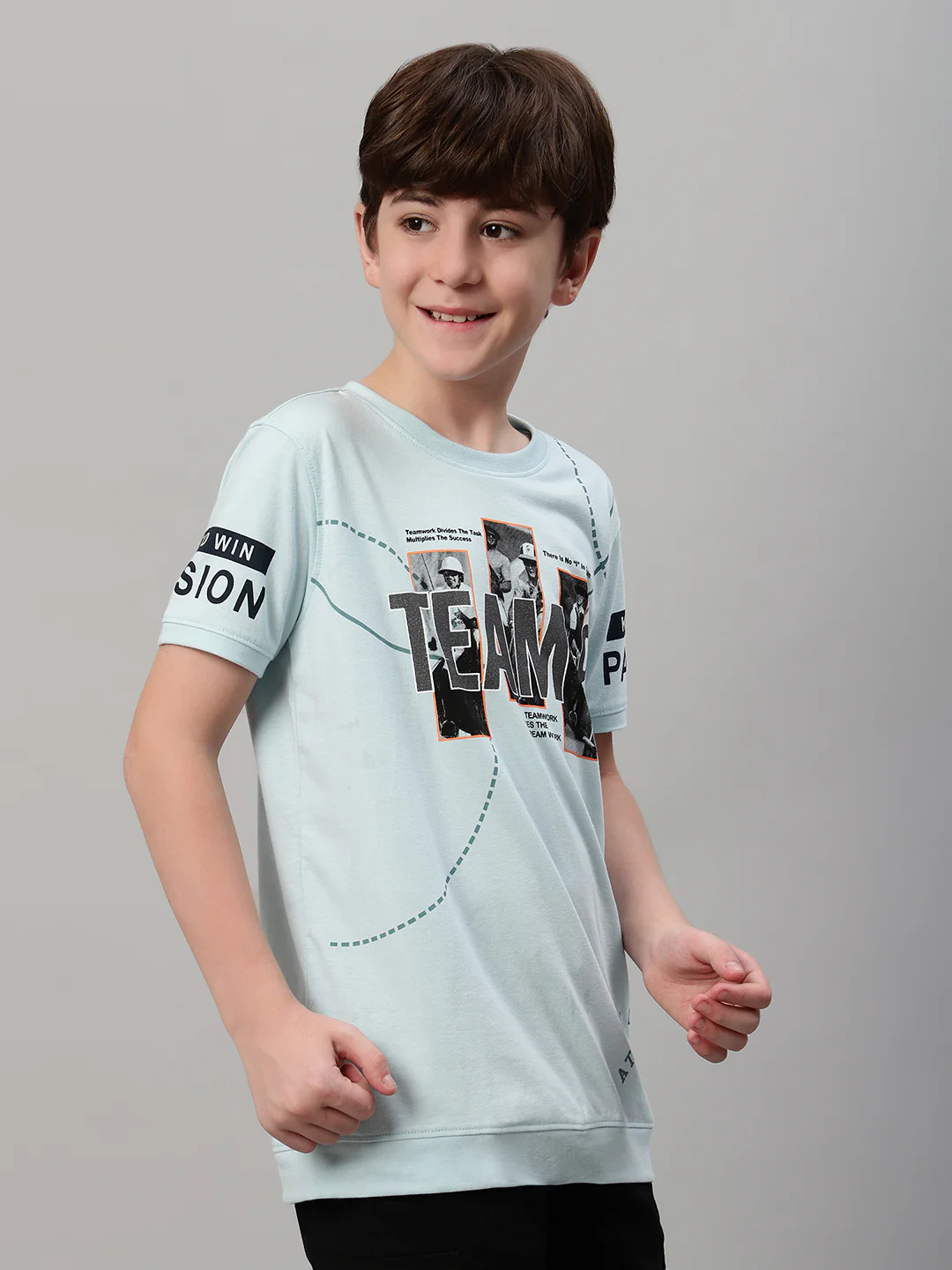 Boys Casual Aqua Half Sleeve  T-Shirt - Image 4