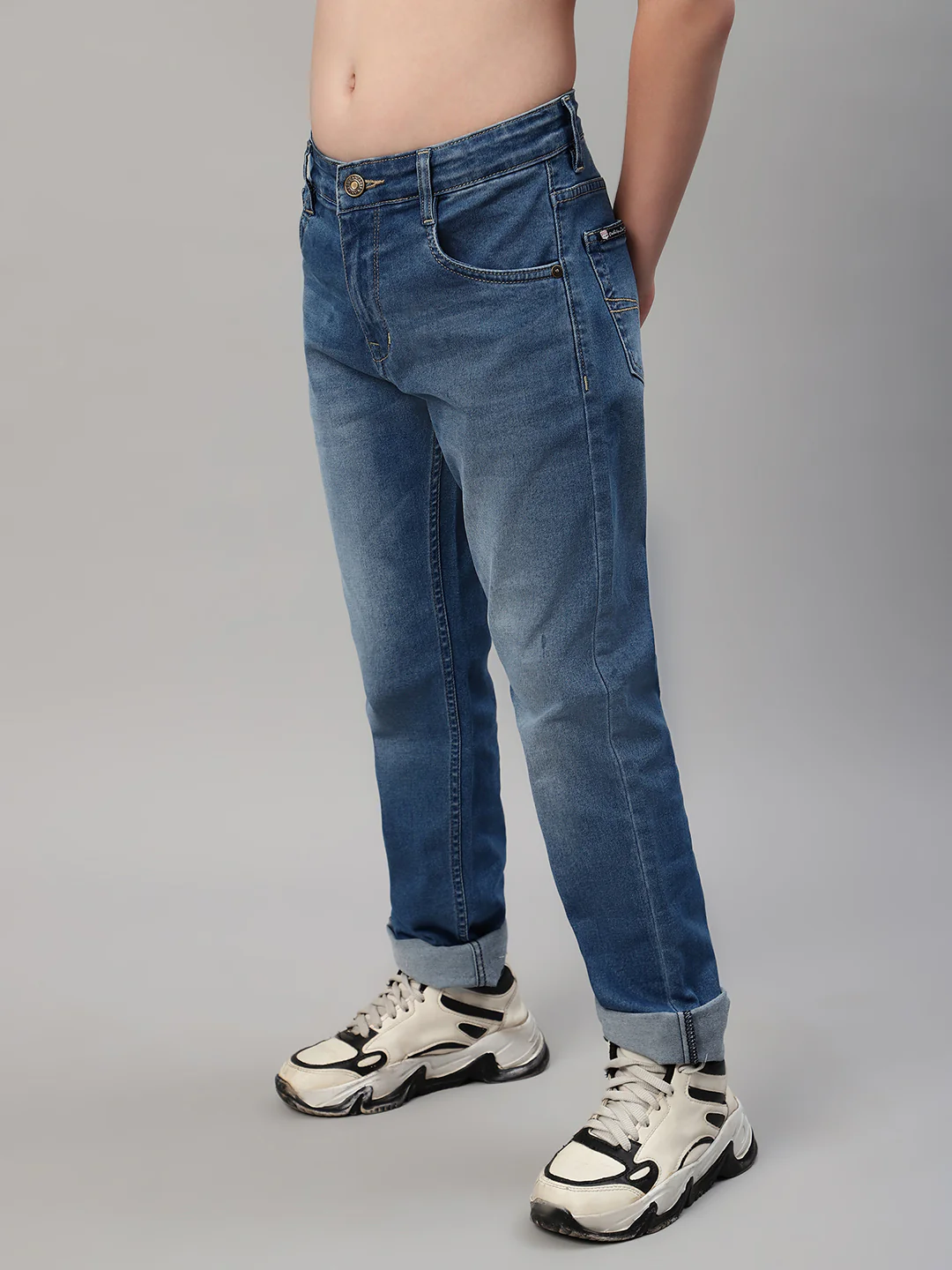 Boy's Blue Solid Stretchable Jeans - Image 3