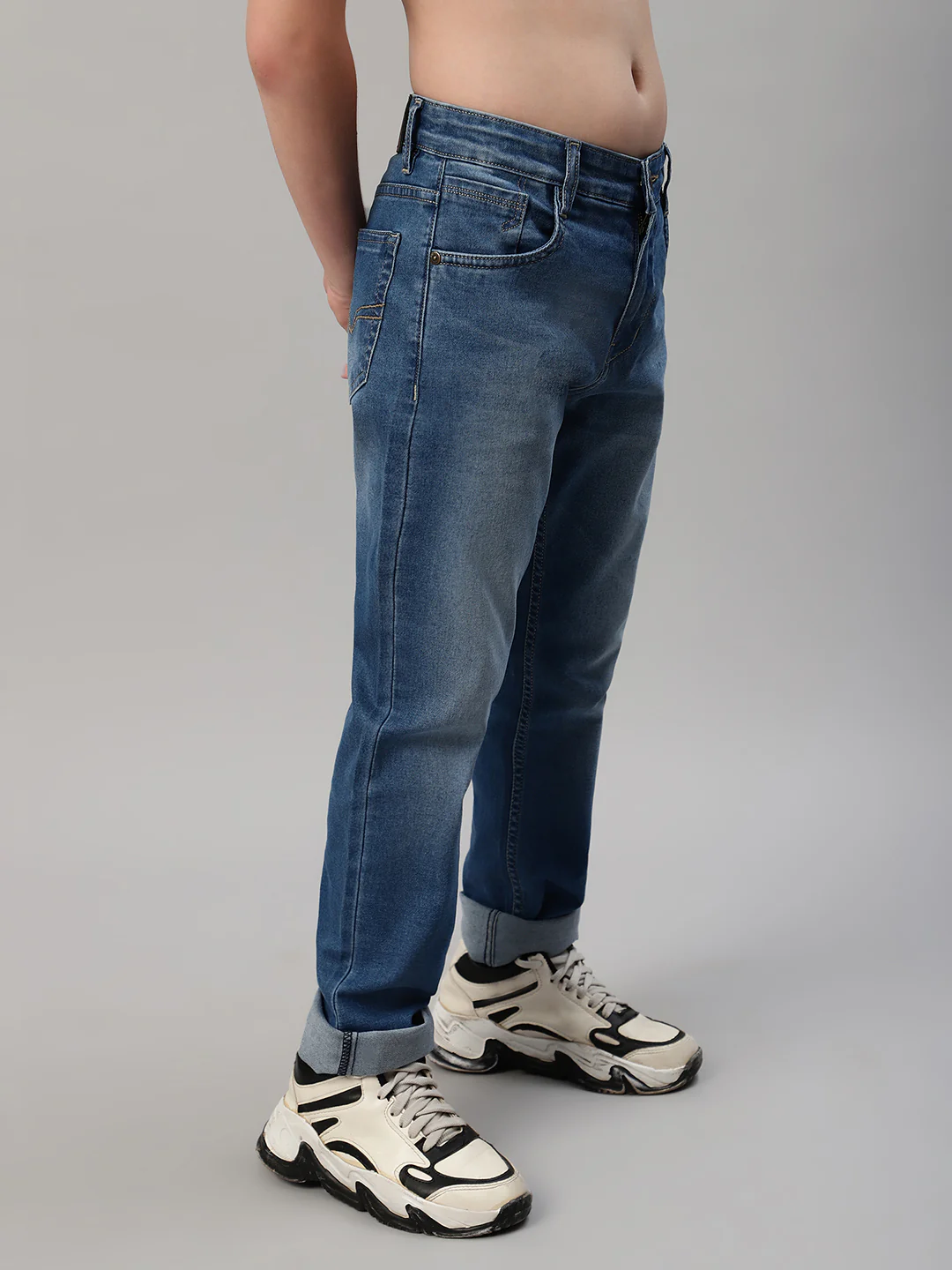 Boy's Blue Solid Stretchable Jeans - Image 4