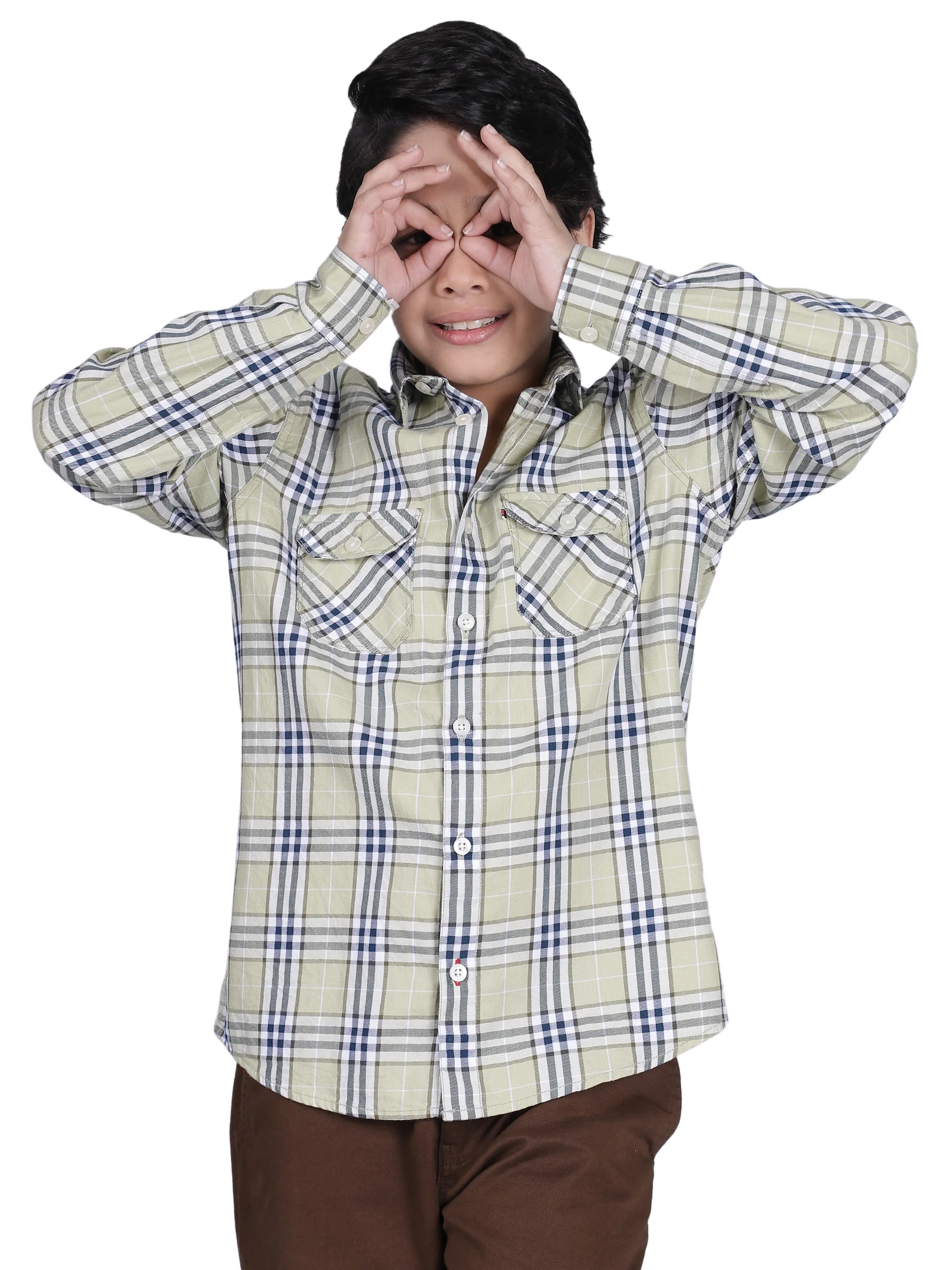 Boys Checkered Green Full Sleeves Spread Collar Casual Shirt - Image 7