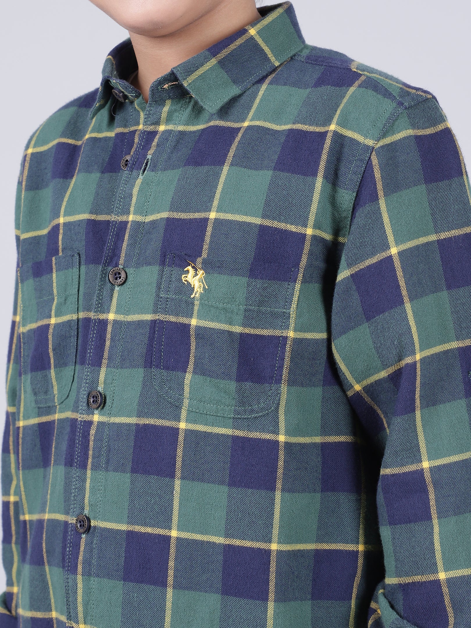 Boys Checkered Green Full Sleeves Spread Collar Casual Shirt - Image 6
