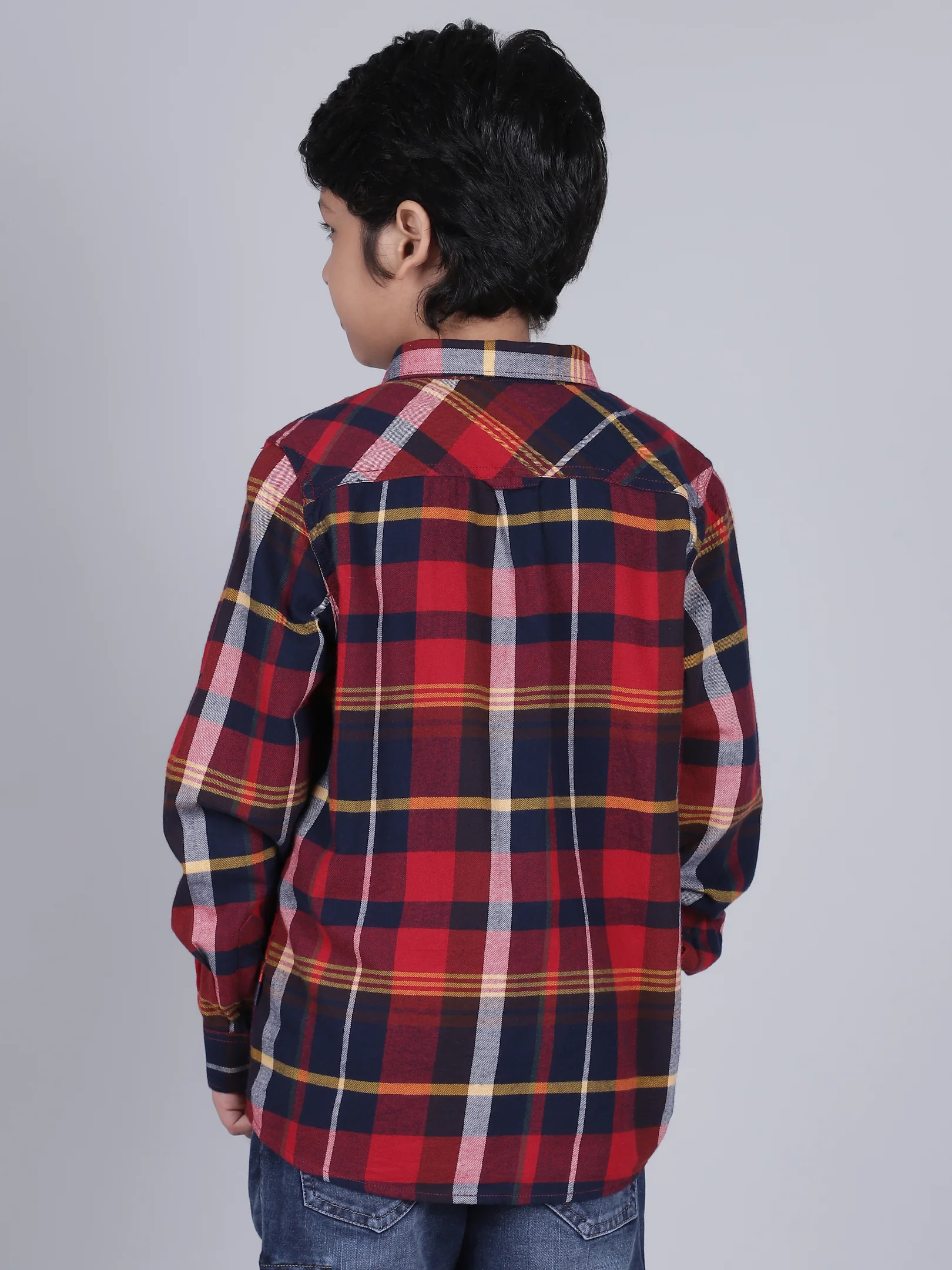 Boys Checkered Mehroon Full Sleeves Spread Collar Casual Shirt - Image 3