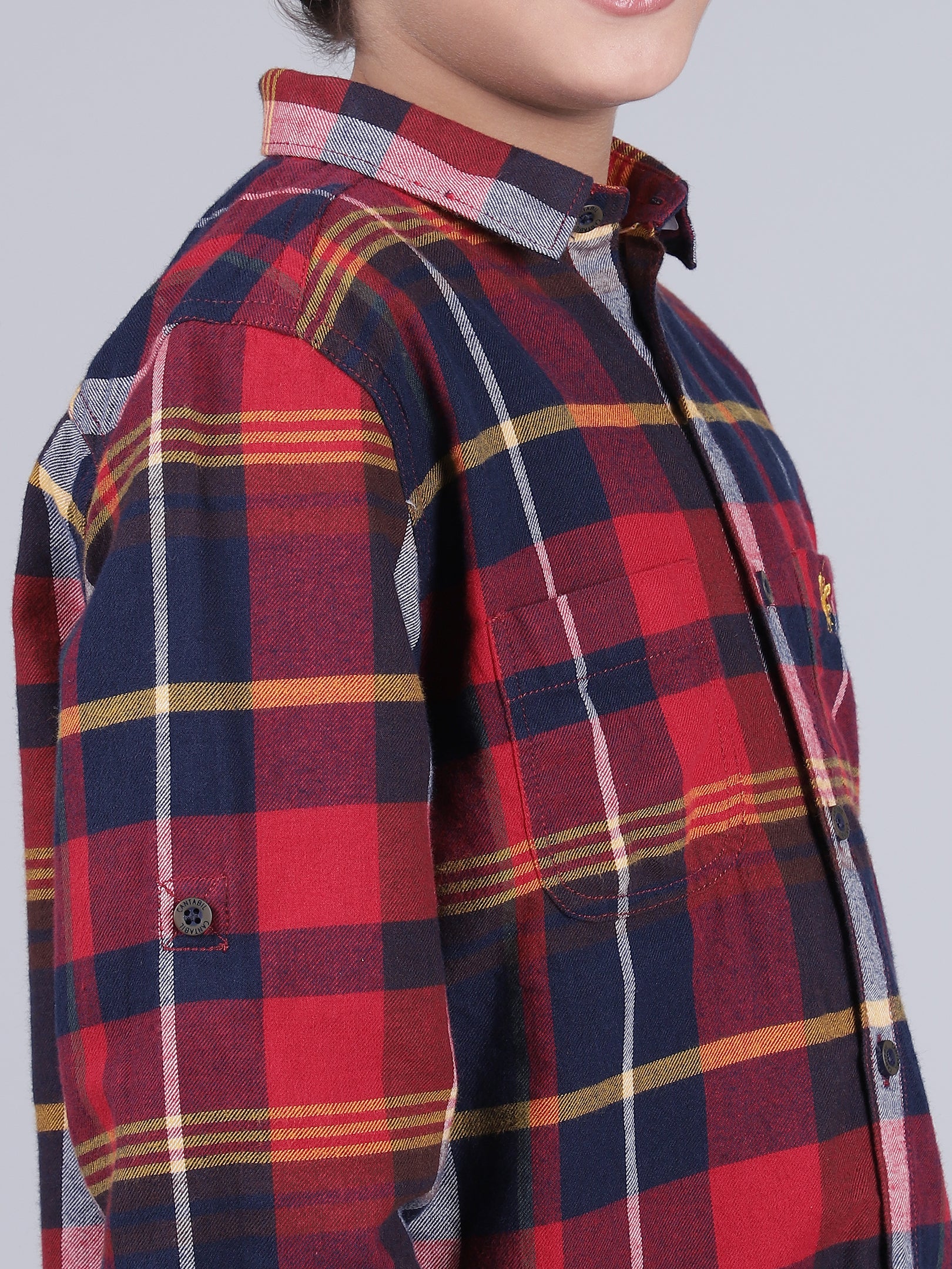 Boys Checkered Mehroon Full Sleeves Spread Collar Casual Shirt - Image 6