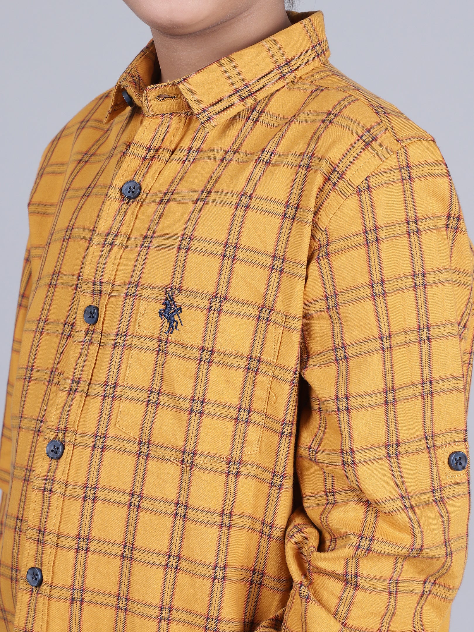 Boys Checkered Mustard Full Sleeves Spread Collar Casual Shirt - Image 6
