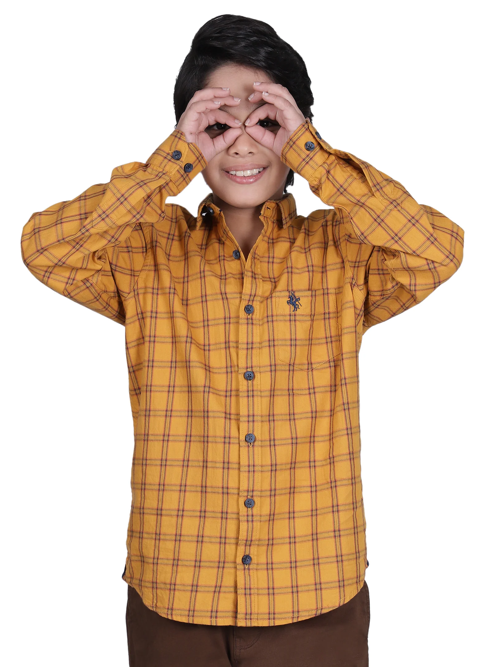 Boys Checkered Mustard Full Sleeves Spread Collar Casual Shirt - Image 7