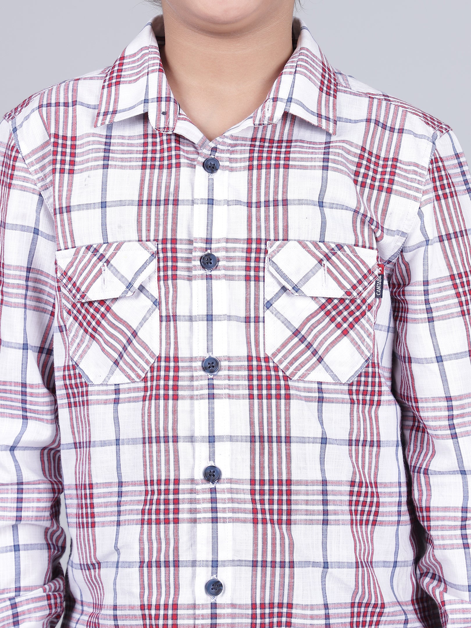 Boys Checkered White Full Sleeves Spread Collar Casual Shirt - Image 6