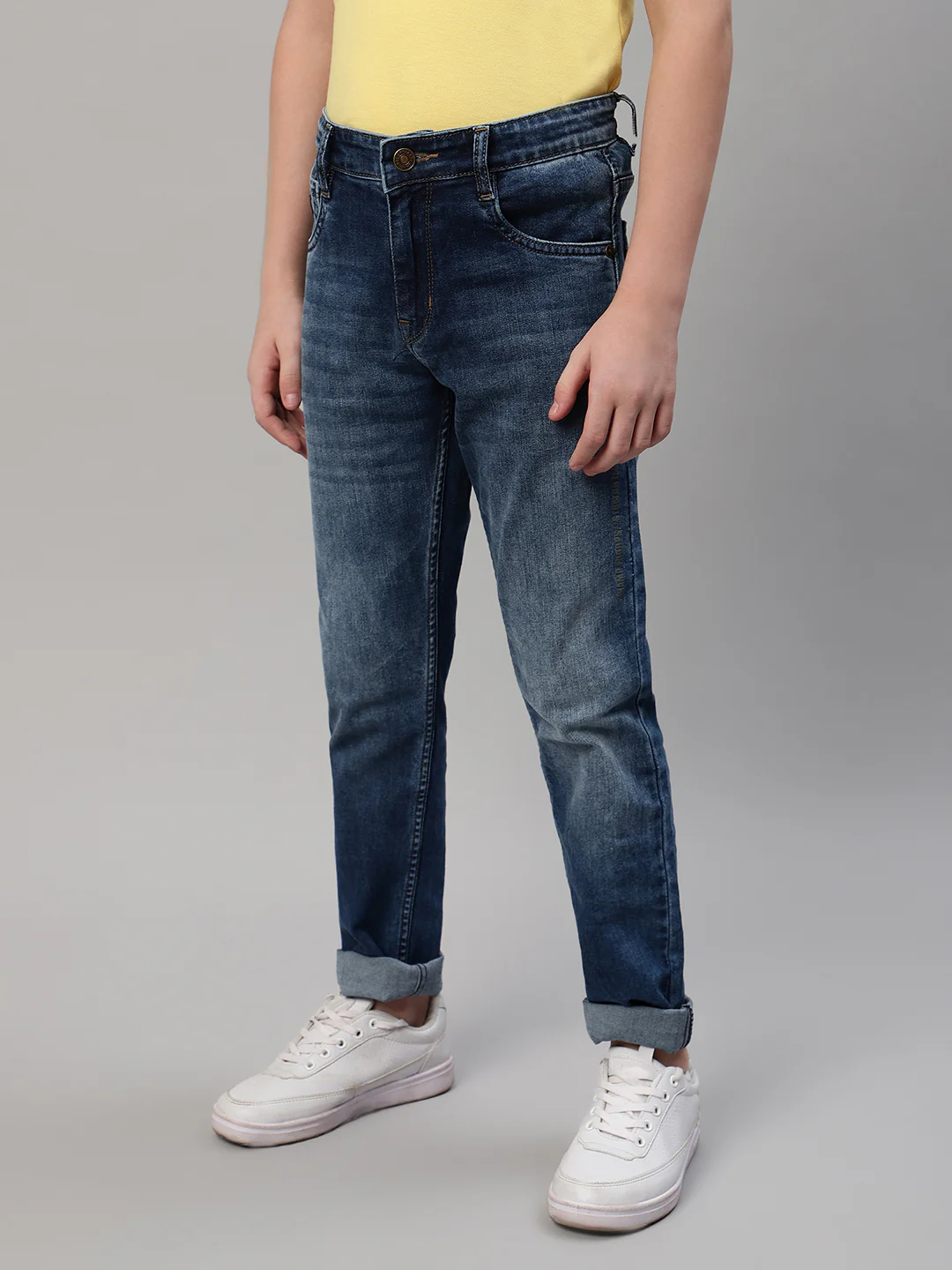 Boy's Dark Blue Solid Stretchable Jeans - Image 3