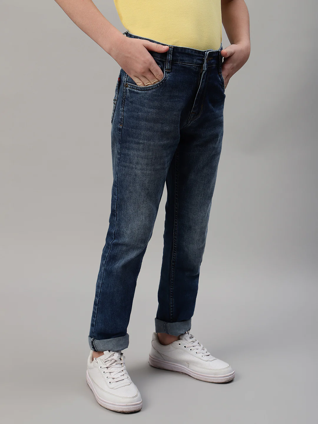 Boy's Dark Blue Solid Stretchable Jeans - Image 4