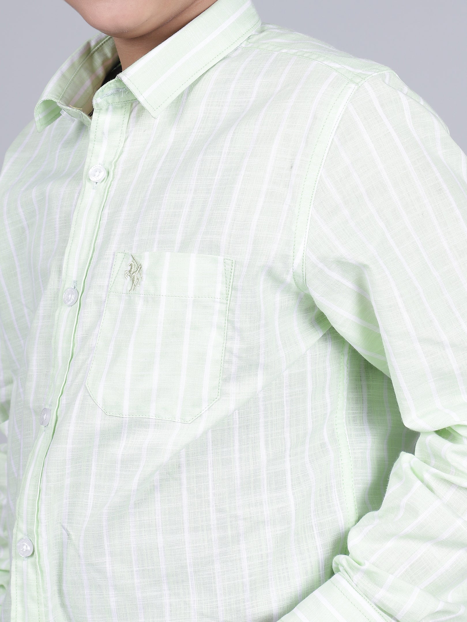 Boys Green Checkered Full Sleeves Spread Collar Casual Shirt - Image 6