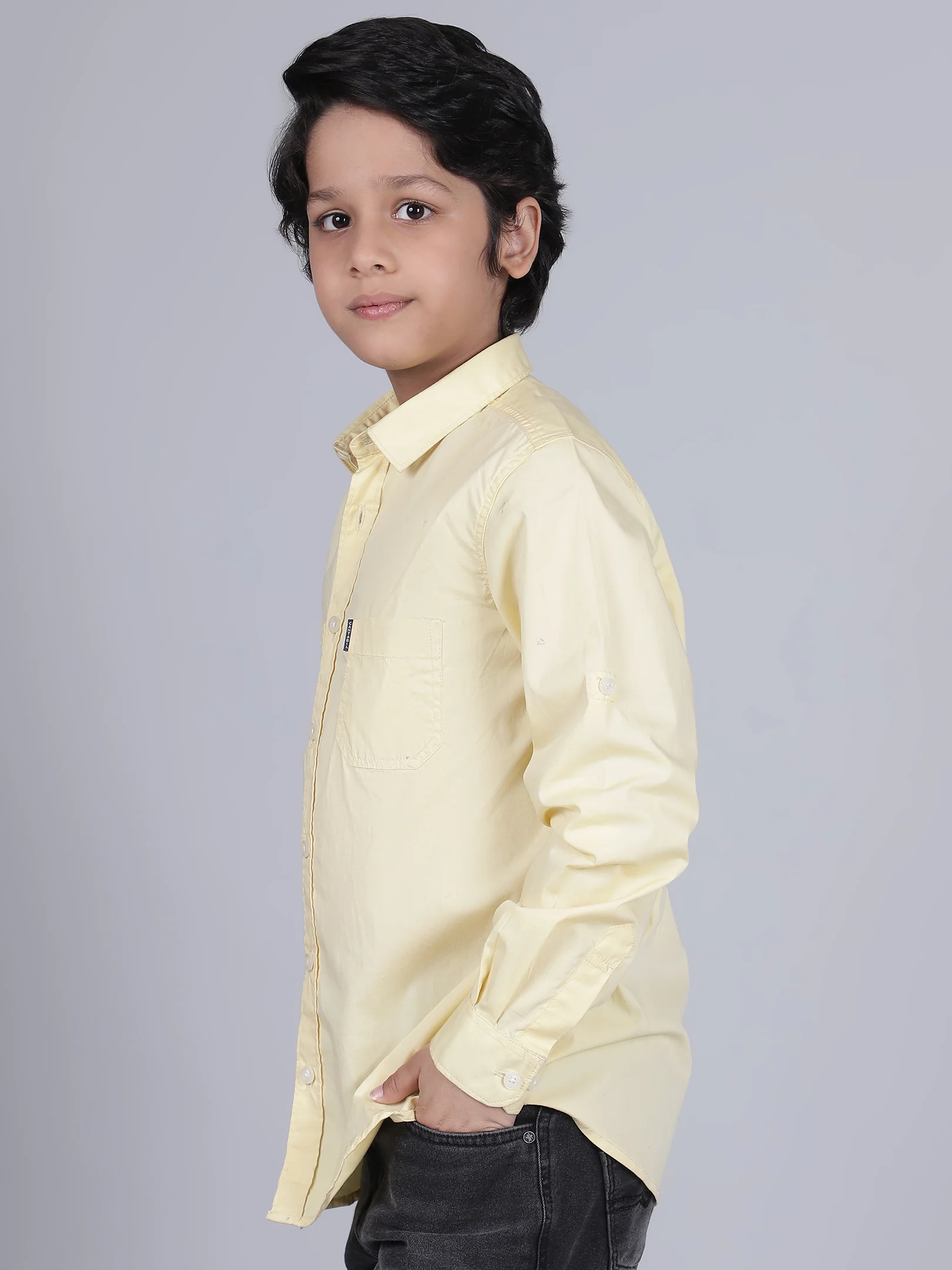 Boys Lemon Solid Full Sleeves Spread Collar Casual Shirt - Image 2