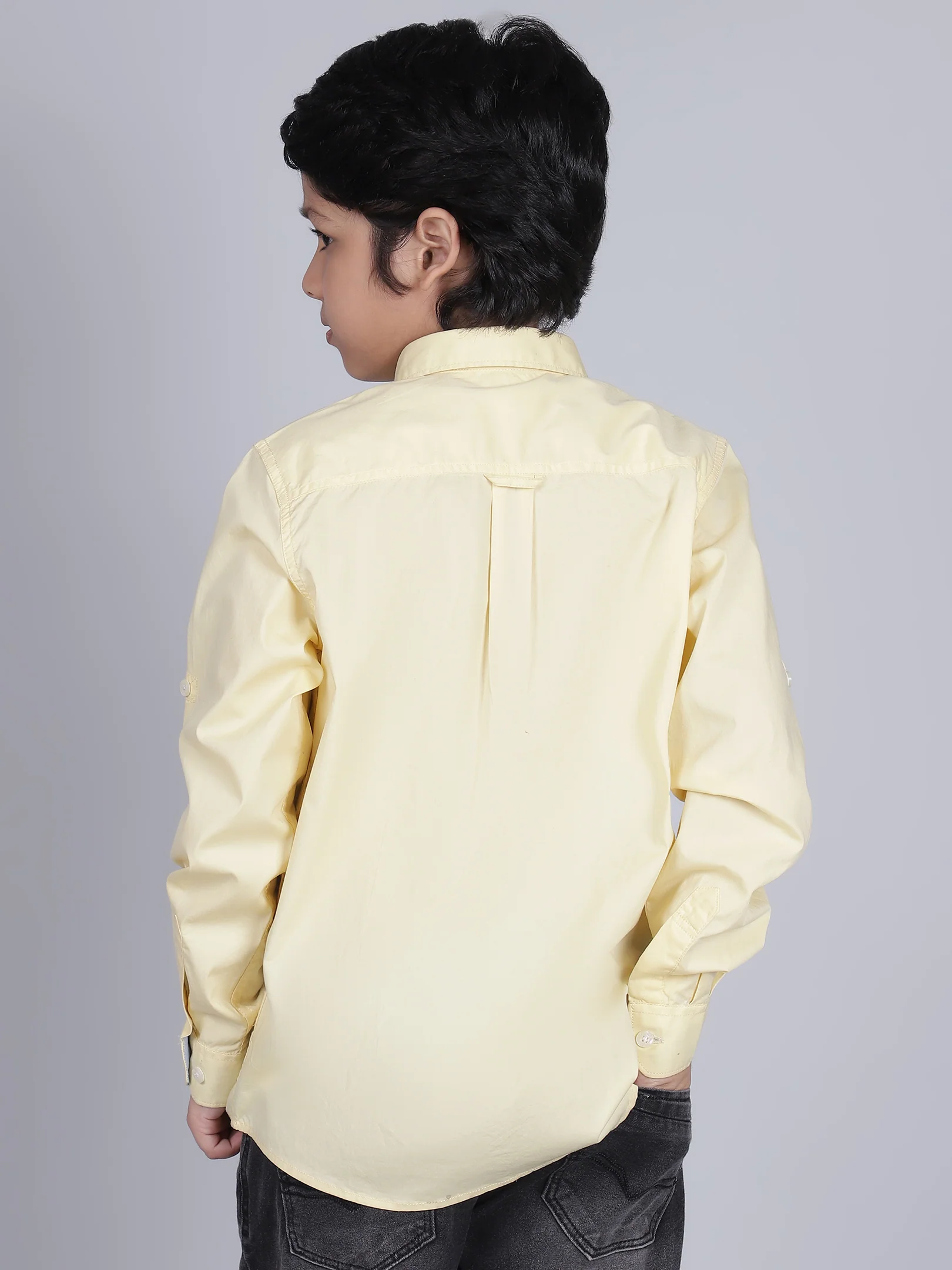 Boys Lemon Solid Full Sleeves Spread Collar Casual Shirt - Image 3