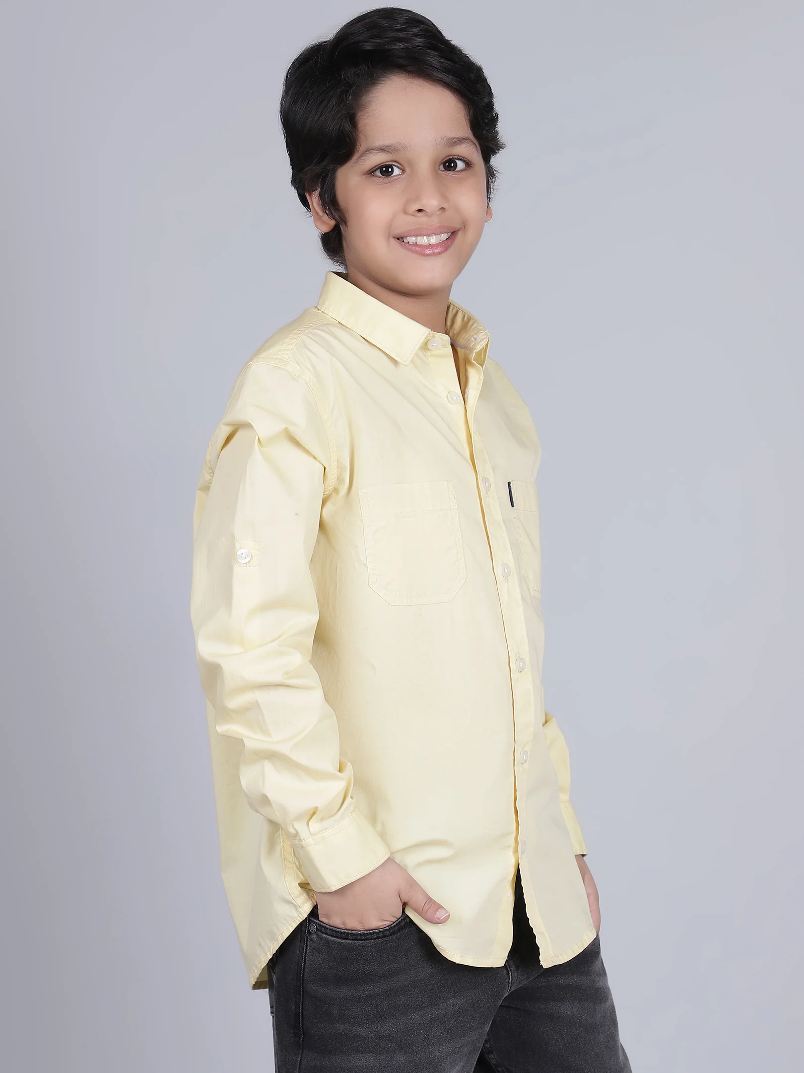 Boys Lemon Solid Full Sleeves Spread Collar Casual Shirt - Image 4