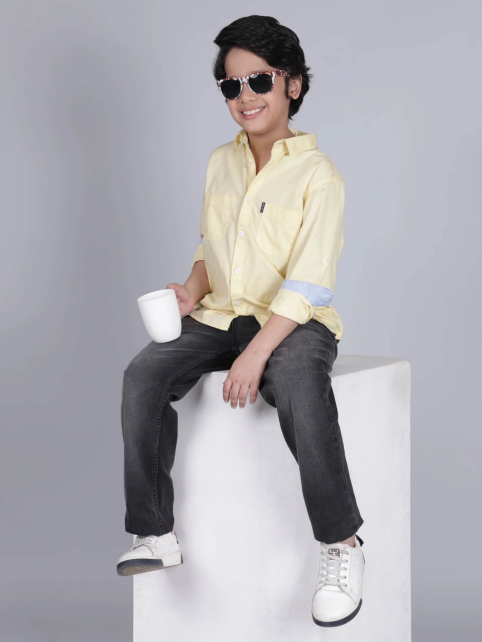 Boys Lemon Solid Full Sleeves Spread Collar Casual Shirt - Image 5