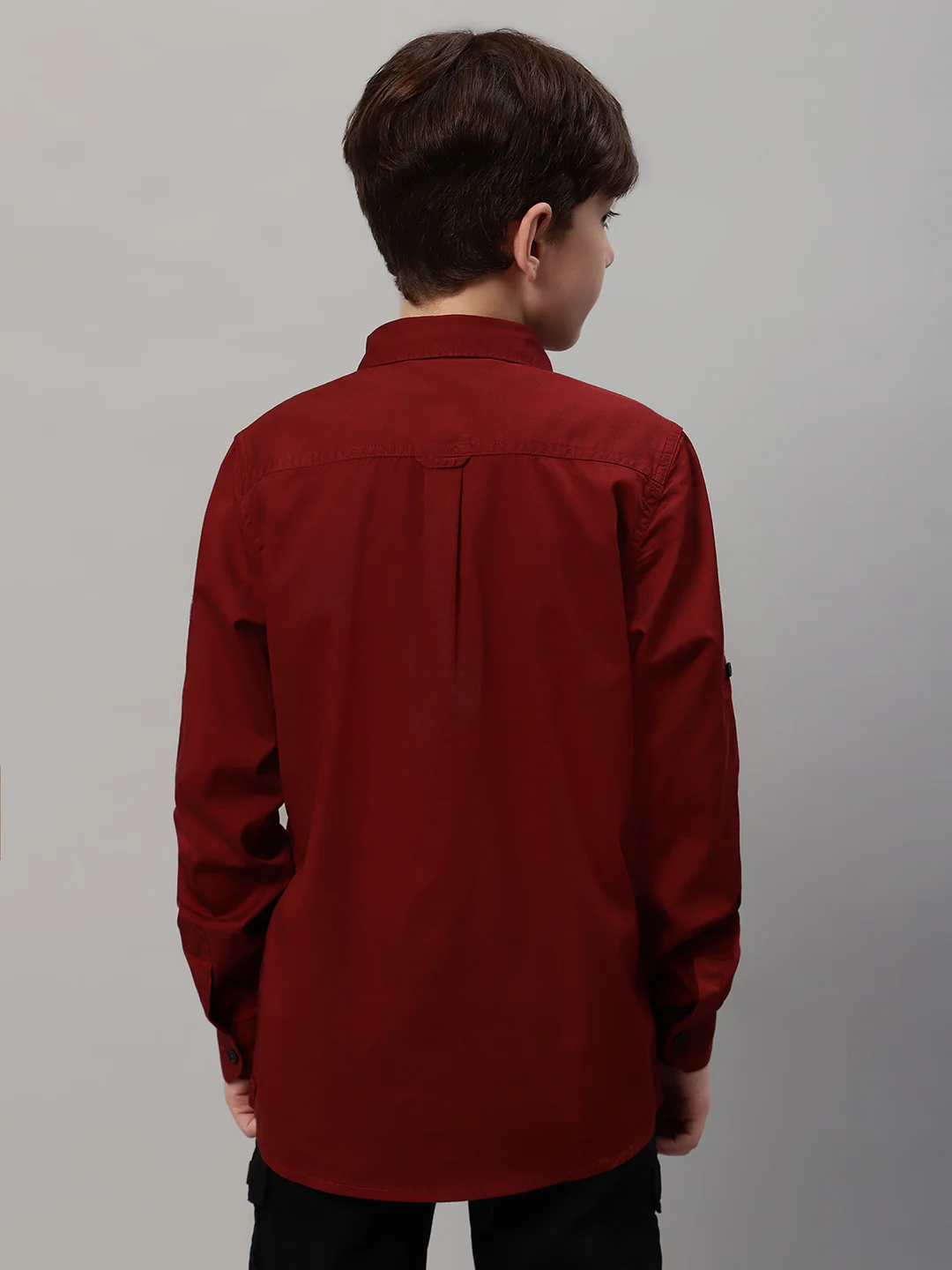 Boy's Maroon Solid Full Sleeve Shirt - Image 2