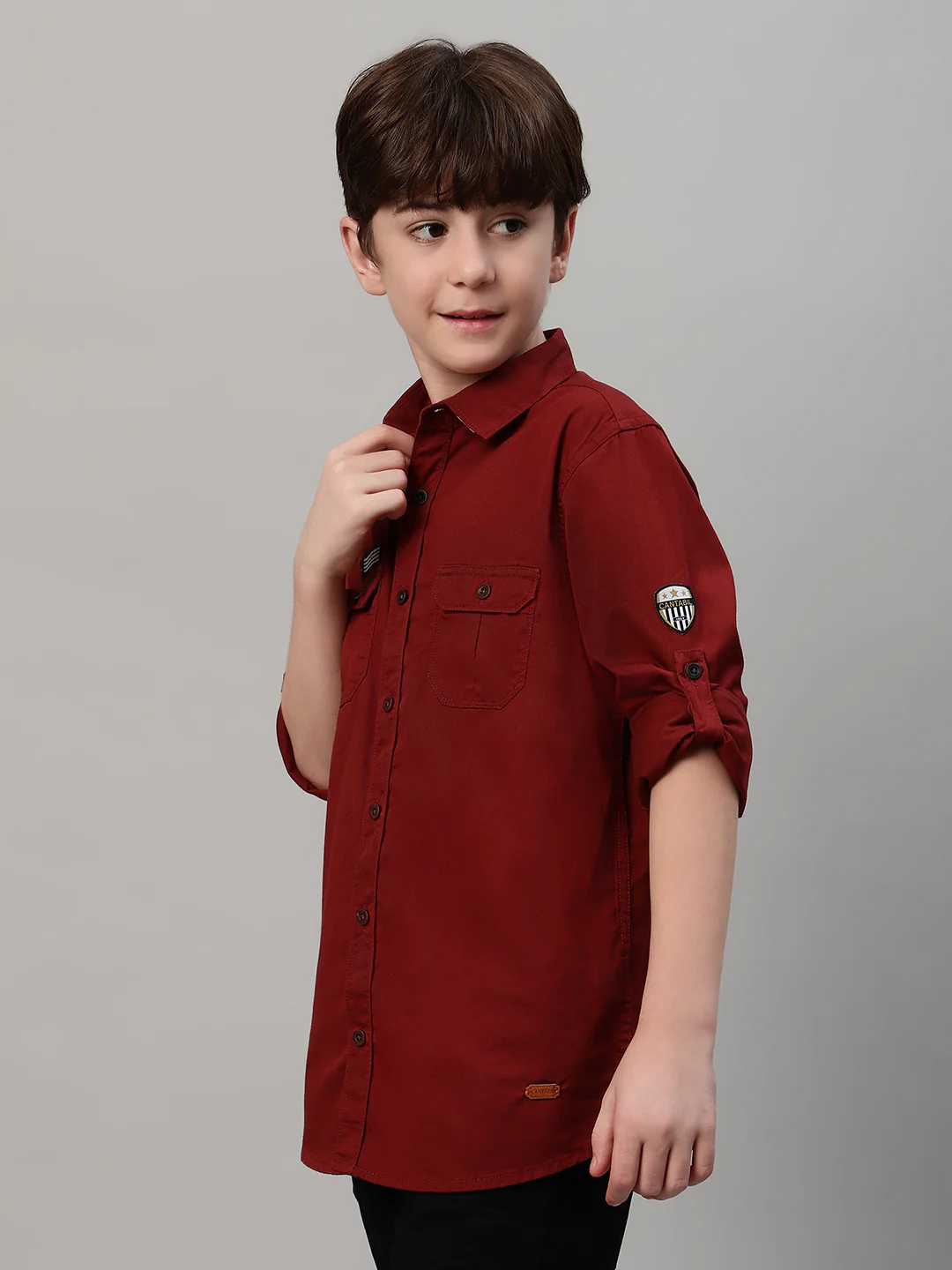 Boy's Maroon Solid Full Sleeve Shirt - Image 3