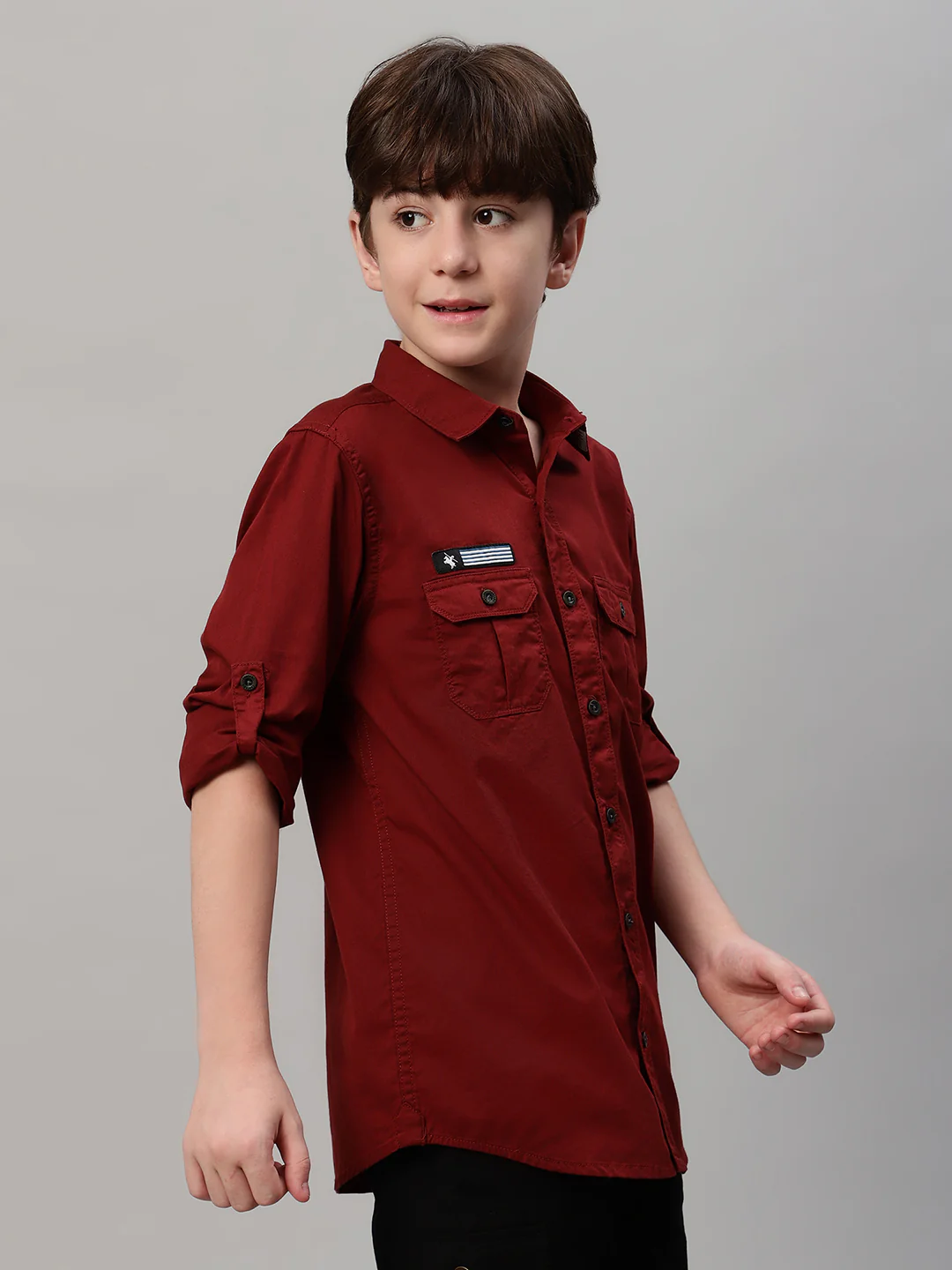 Boy's Maroon Solid Full Sleeve Shirt - Image 4