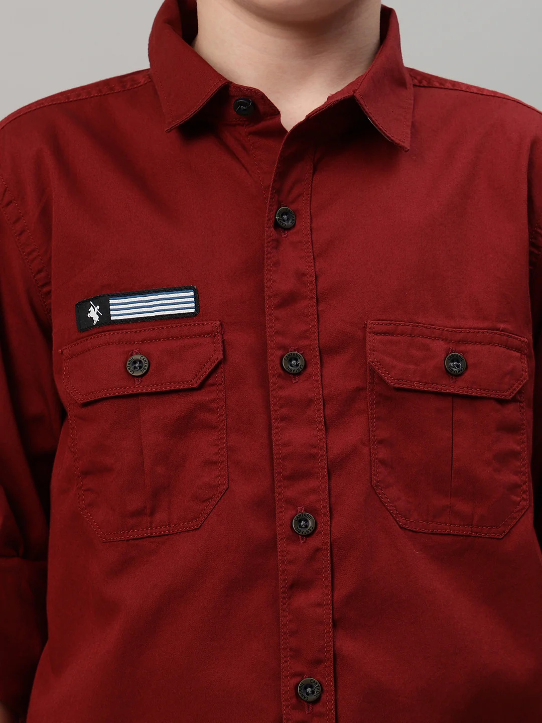 Boy's Maroon Solid Full Sleeve Shirt - Image 5