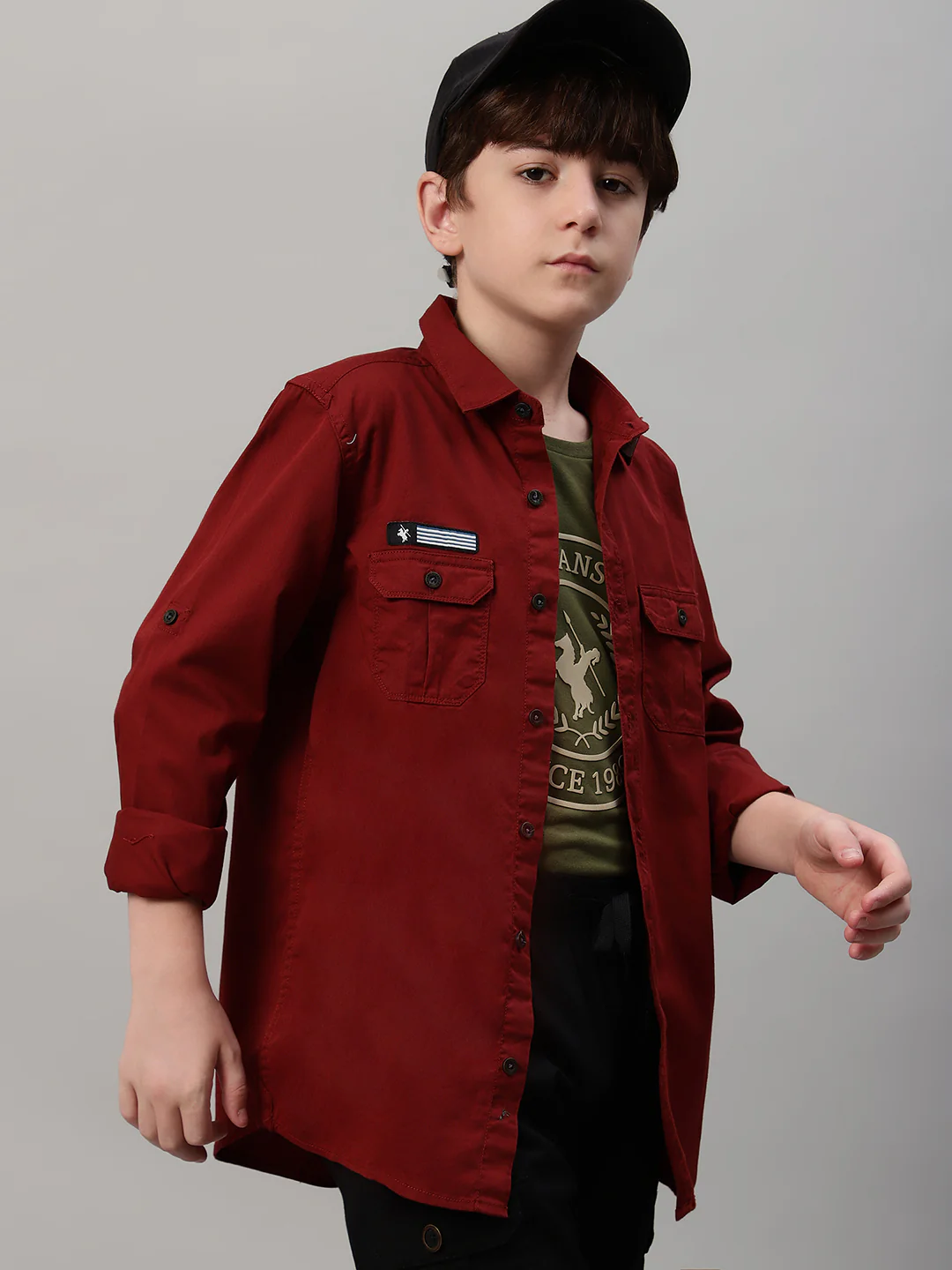 Boy's Maroon Solid Full Sleeve Shirt - Image 7