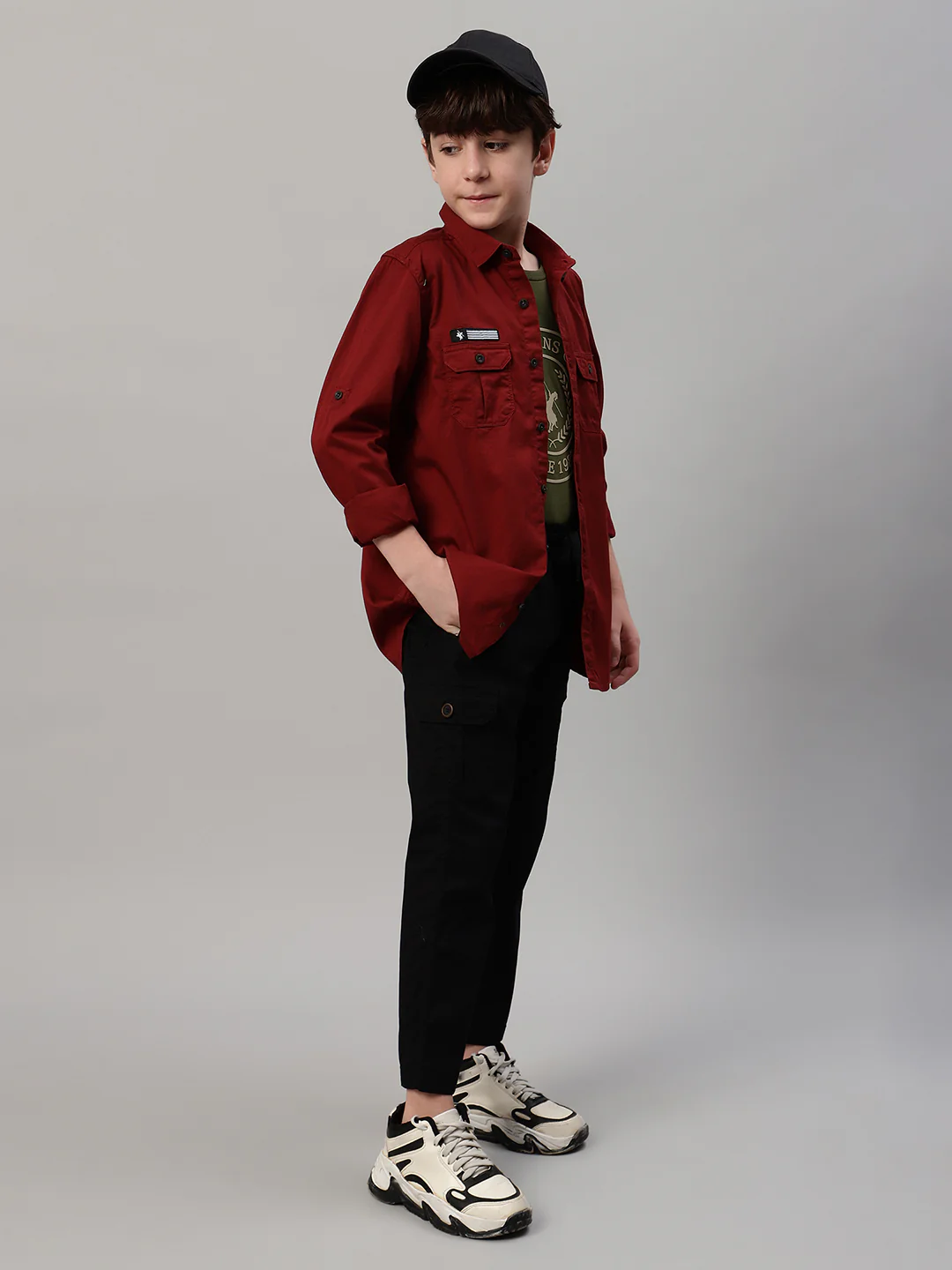 Boy's Maroon Solid Full Sleeve Shirt - Image 8