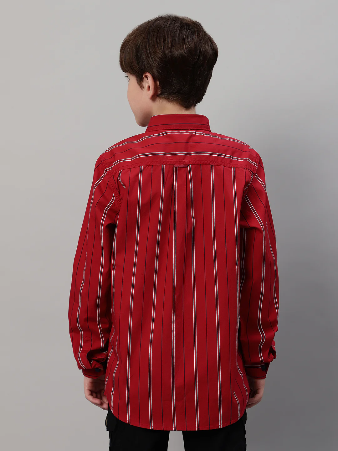 Boy's Maroon Striped Full Sleeve Shirt - Image 2